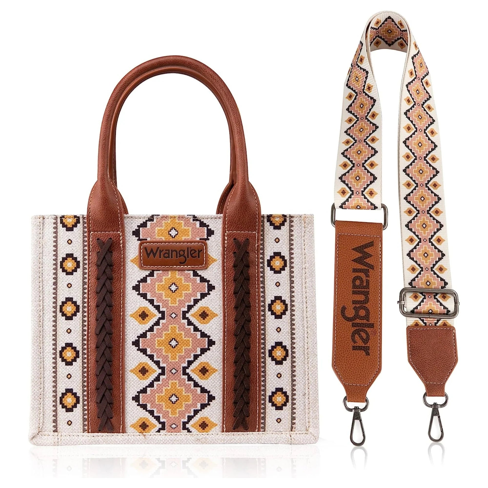 Petit sac fourre-tout/sac à bandoulière en toile à imprimé sud-ouest Wrangler - Café