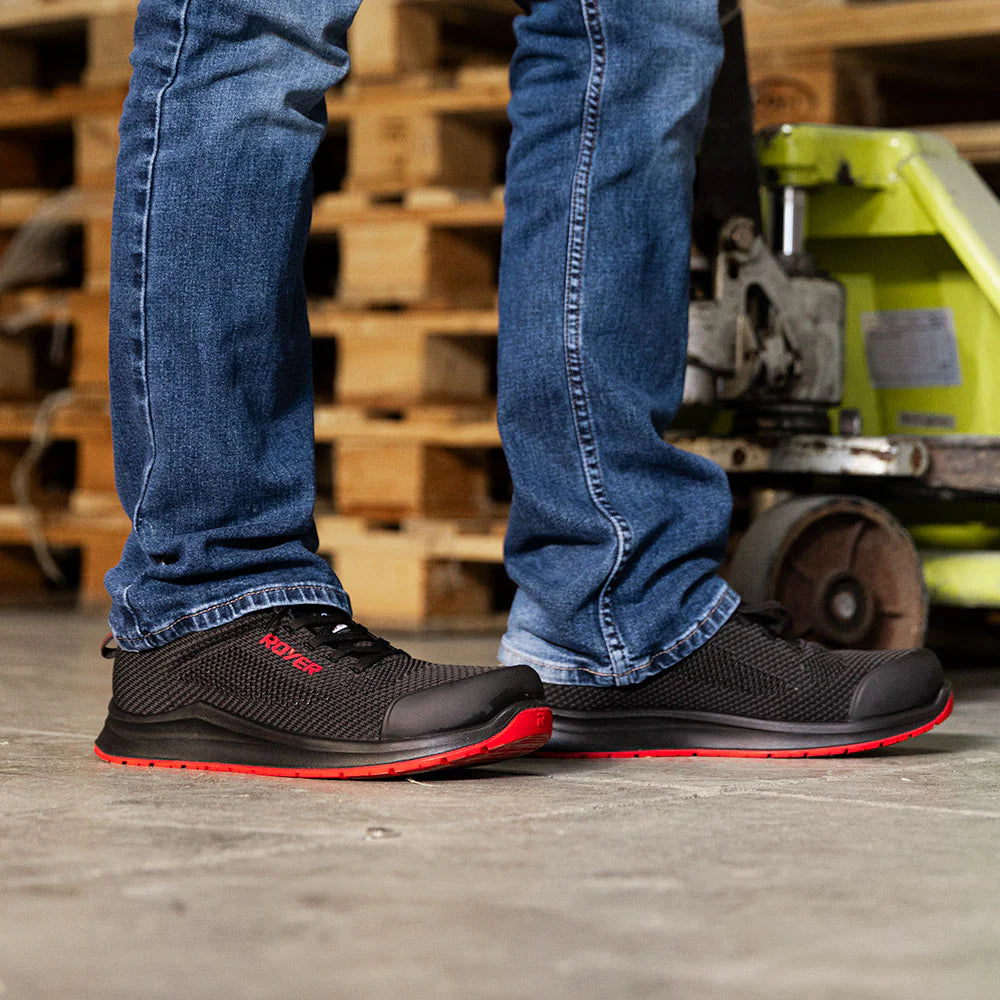 RUSH Sports Shoe, Black & Grey with Red logo & outsole