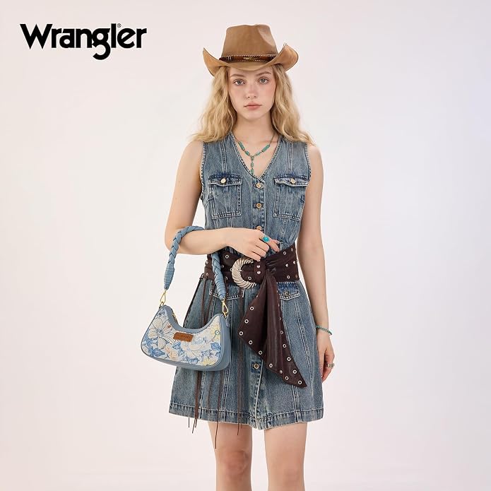 Wrangler Floral Print Braided Hobo Bag - Jean
