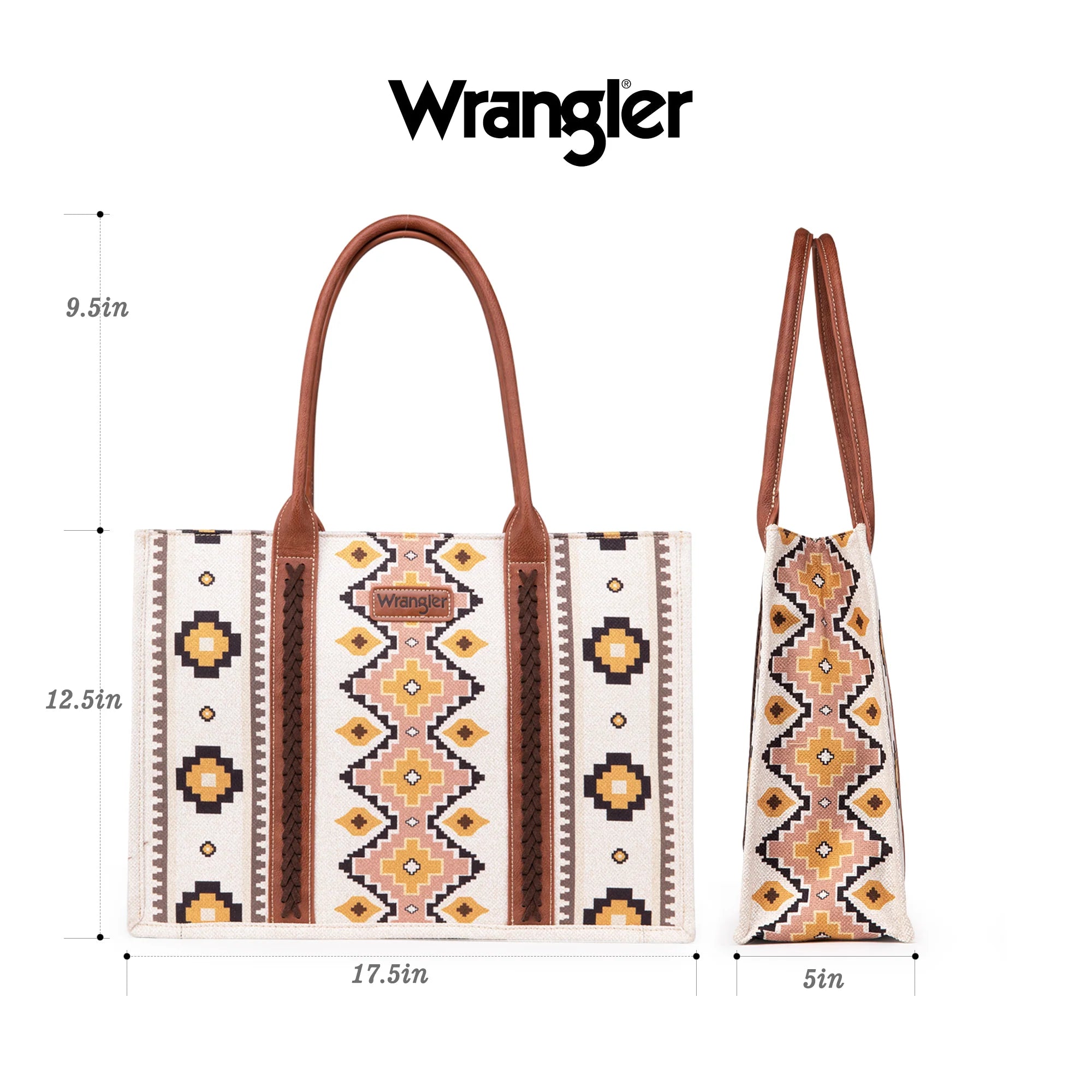 Wrangler Southwestern Aztec Print Canvas Wide Tote - Coffee