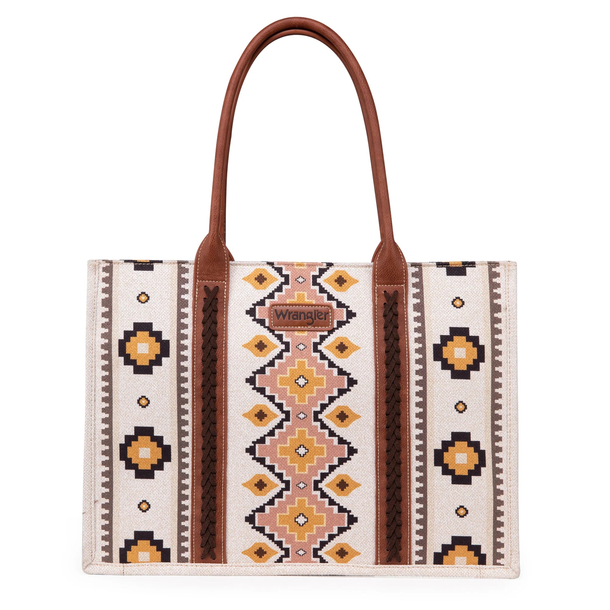 Wrangler Southwestern Aztec Print Canvas Wide Tote - Coffee