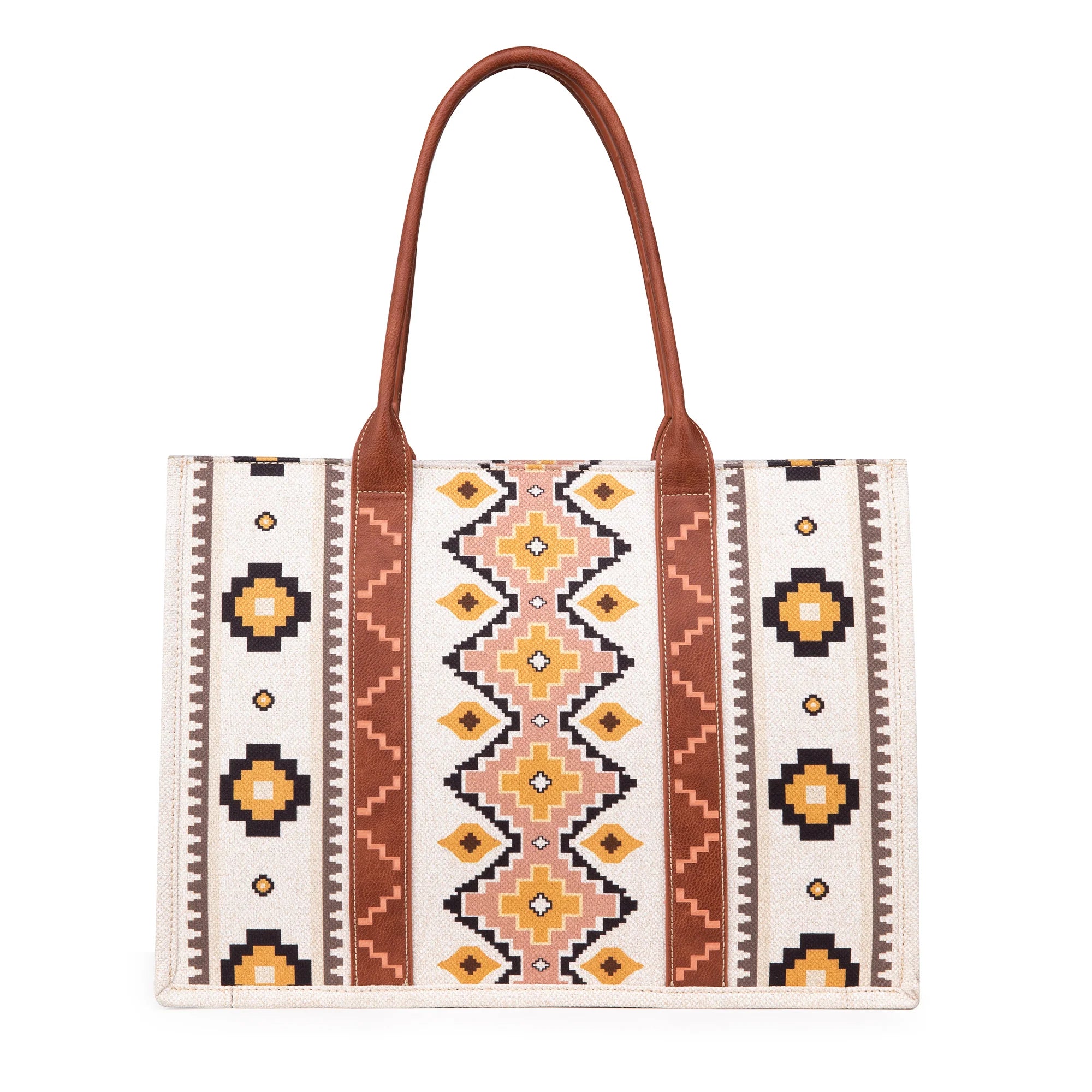 Wrangler Southwestern Aztec Print Canvas Wide Tote - Coffee