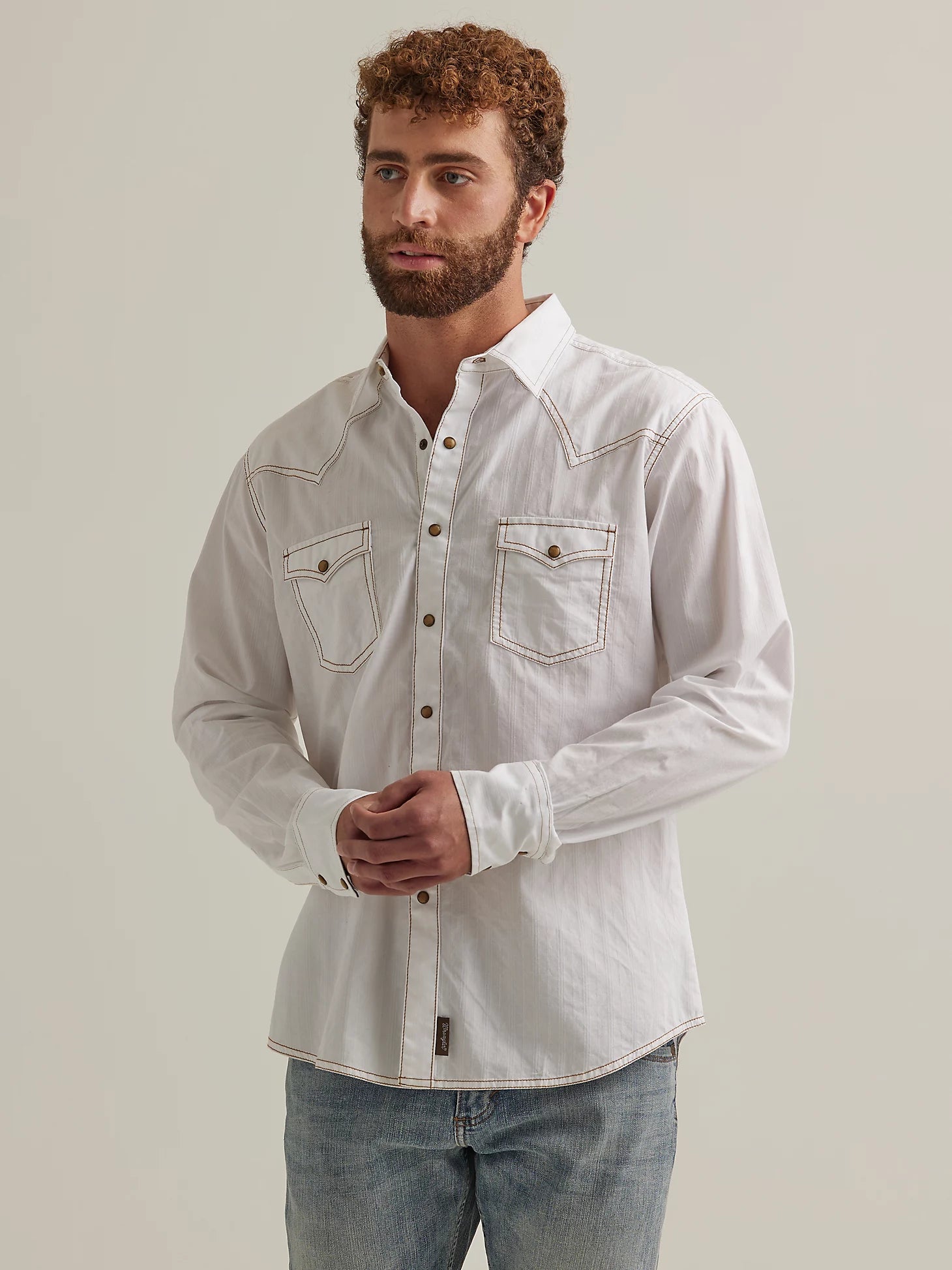 Wrangler Retro® Premium Long Sleeve Shirt - White/Grey