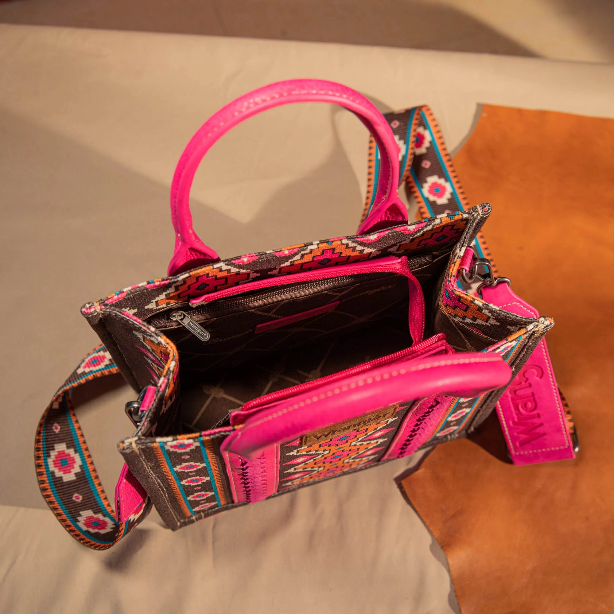 Wrangler Southwestern Crossbody Tote Bag - Hot Pink