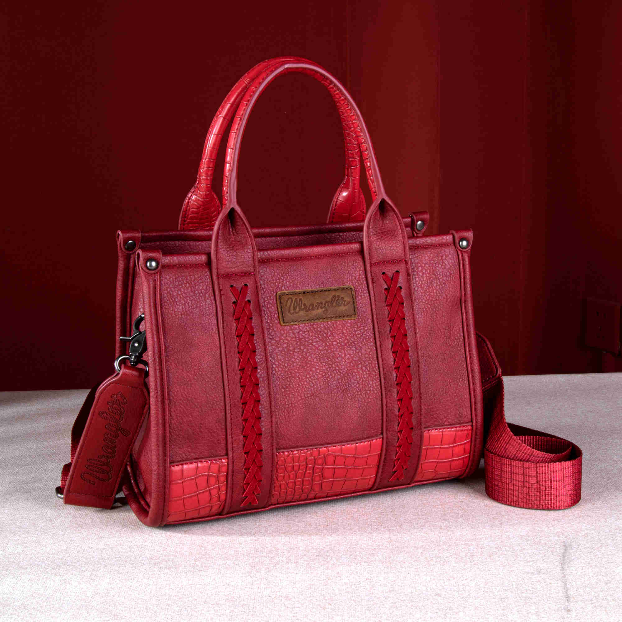Wrangler Croc Tote/Crossbody - Burgundy