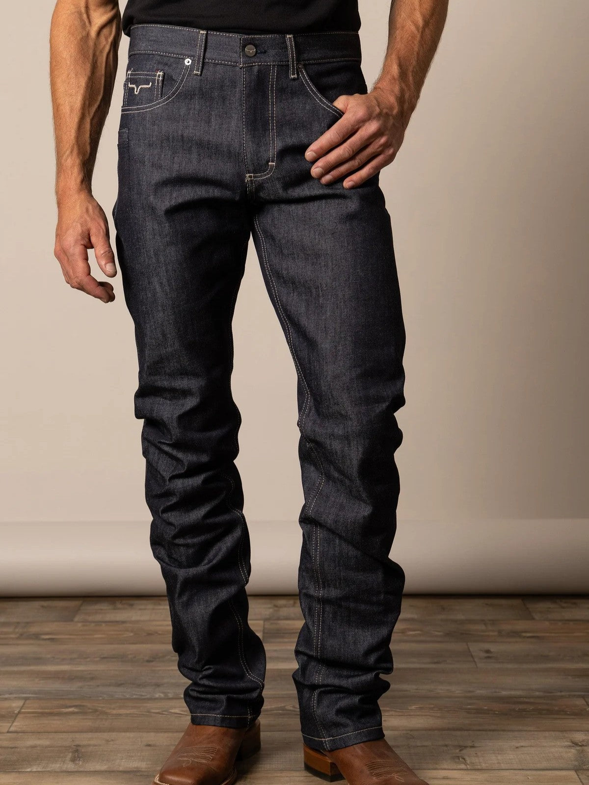 Kimes Ranch Raw James – Jeans pour homme à coupe droite et évasée pour bottes
