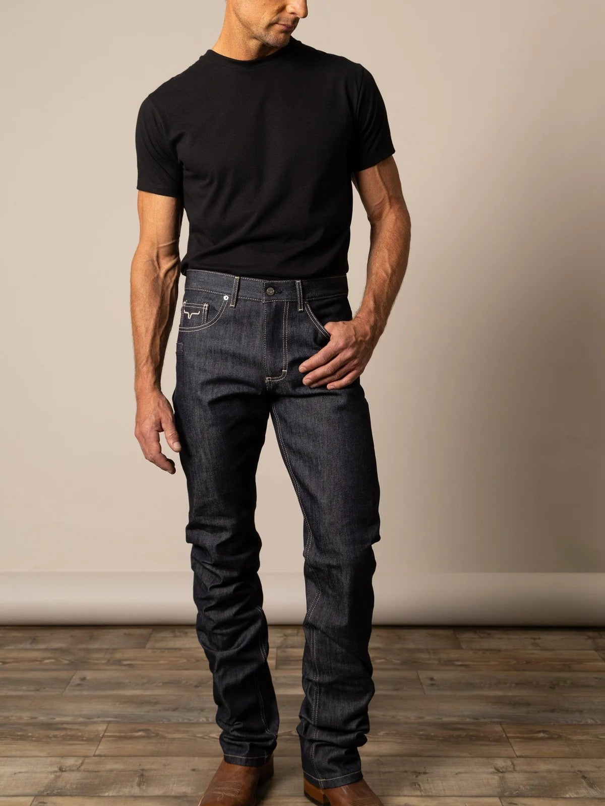 Kimes Ranch Raw James – Jeans pour homme à coupe droite et évasée pour bottes
