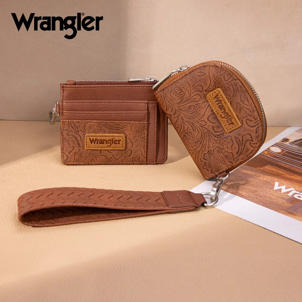 Wrangler Floral Tooled 2‑Piece Wallet Set