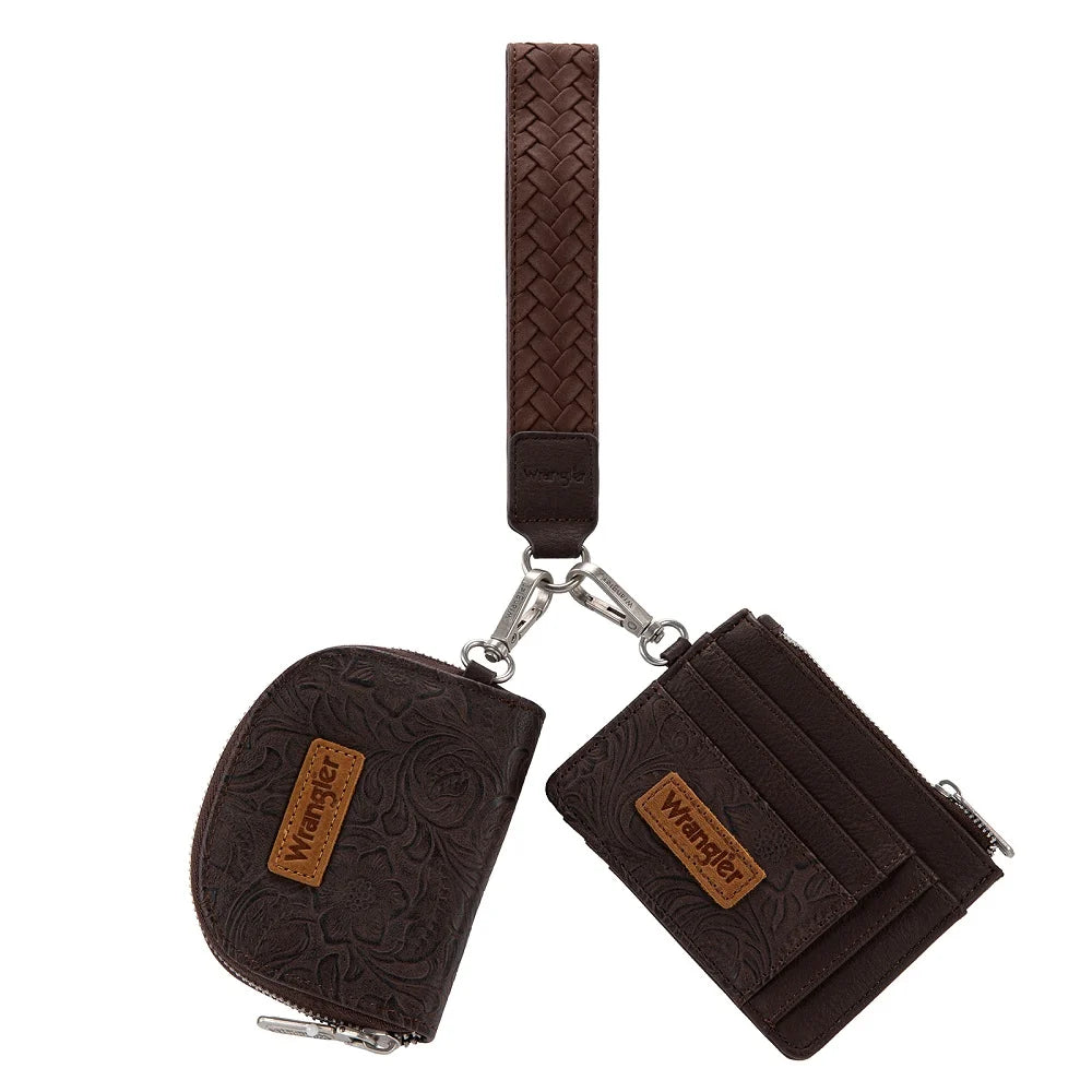 Wrangler Floral Tooled 2‑Piece Wallet Set