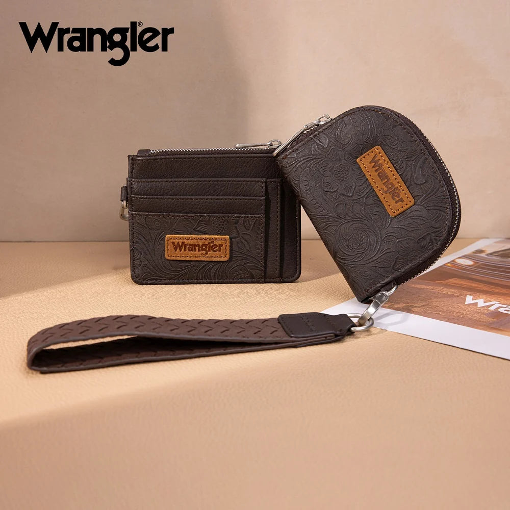 Wrangler Floral Tooled 2‑Piece Wallet Set