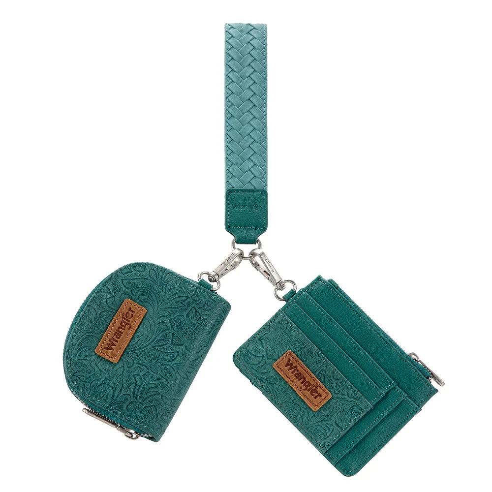 Wrangler Floral Tooled 2‑Piece Wallet Set