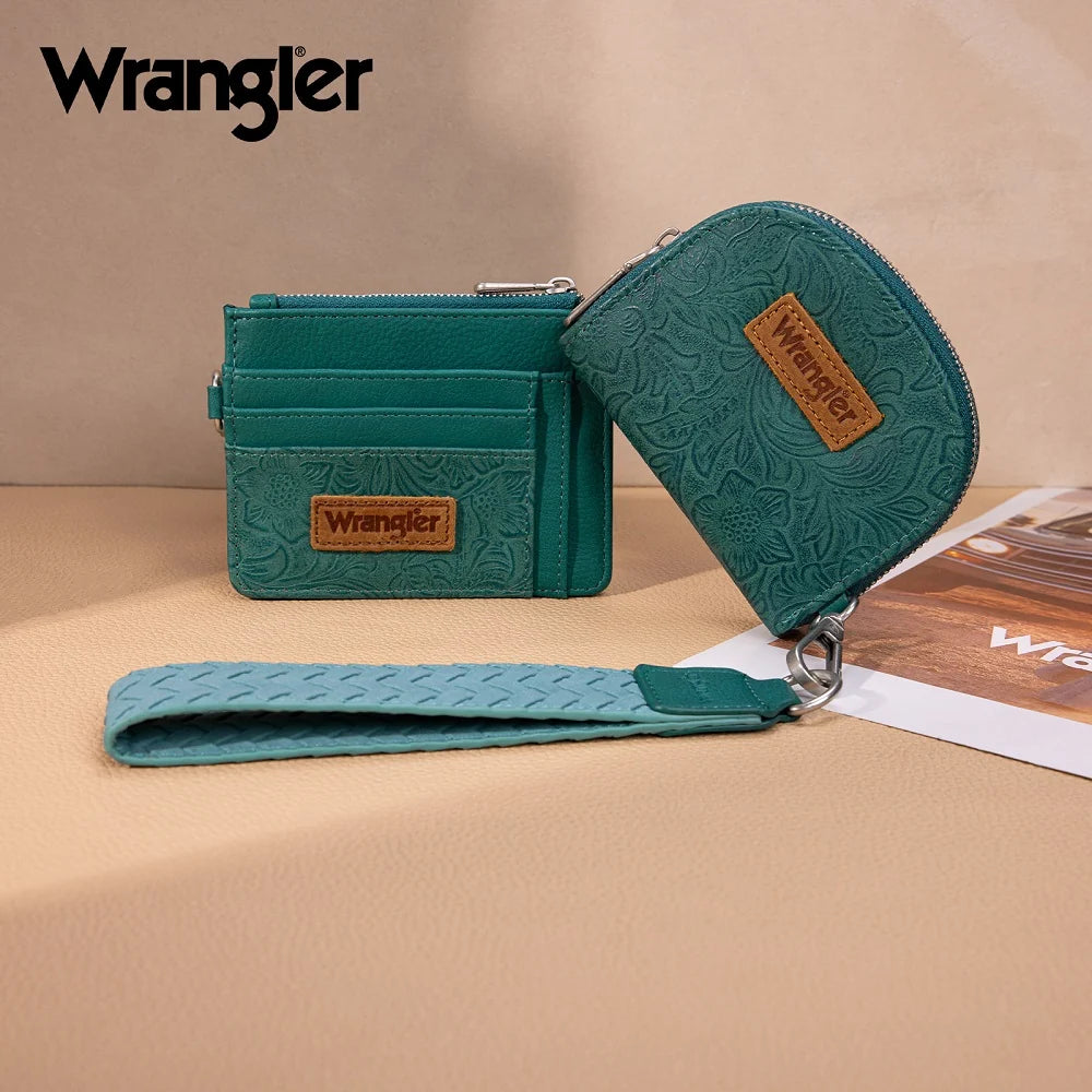 Wrangler Floral Tooled 2‑Piece Wallet Set