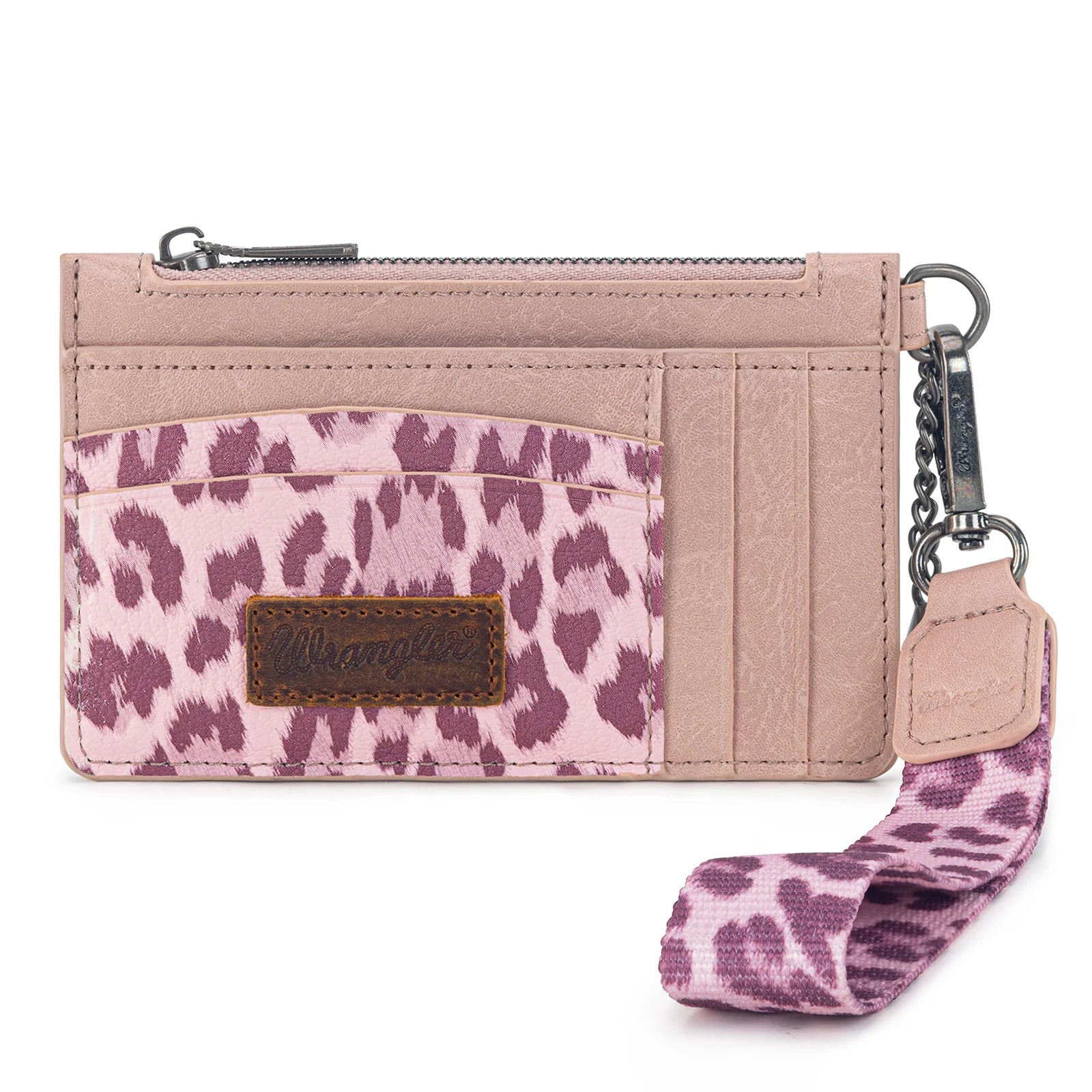 Wrangler Leopard Print Key Chain Wristlet Card Wallet - Pink