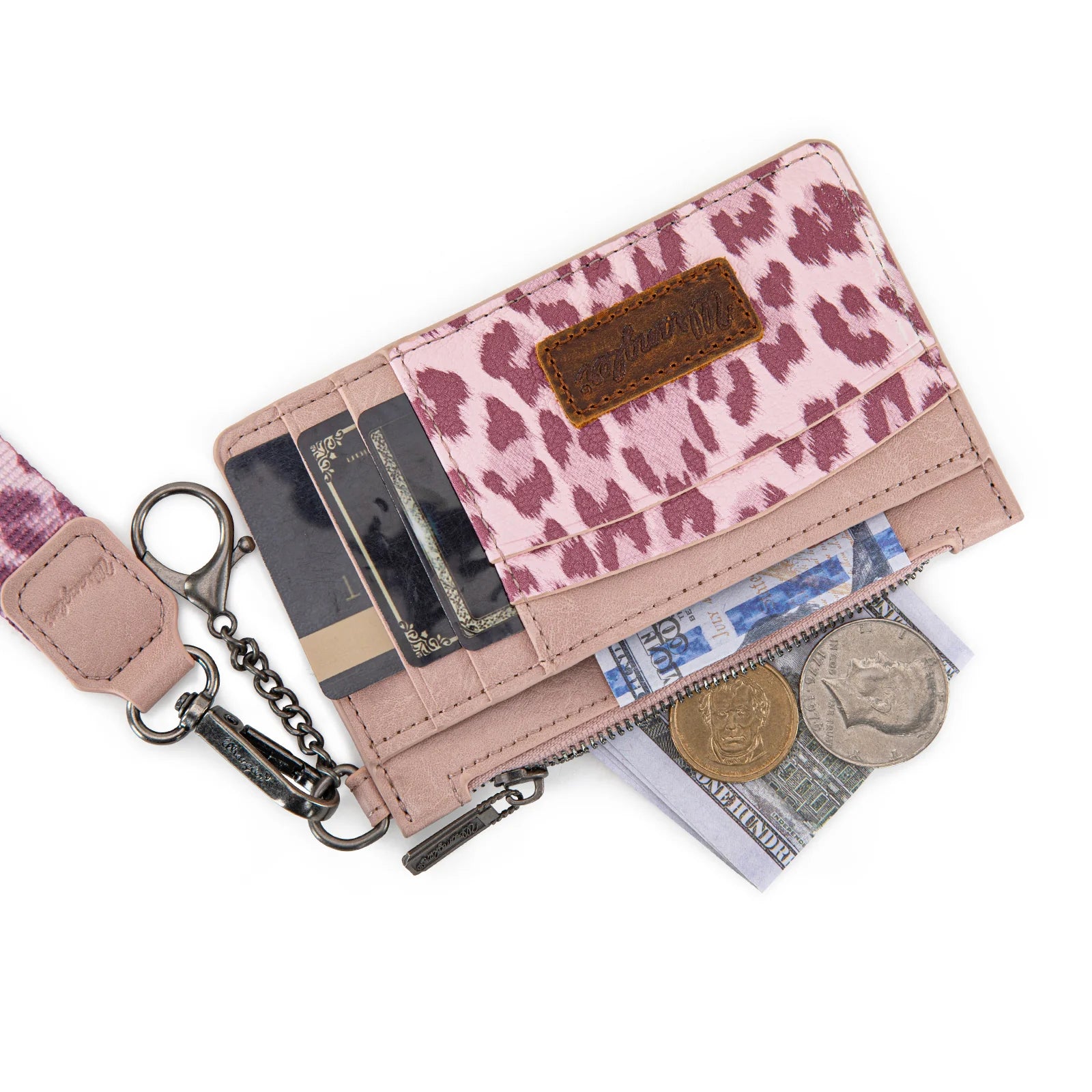 Wrangler Leopard Print Key Chain Wristlet Card Wallet - Pink