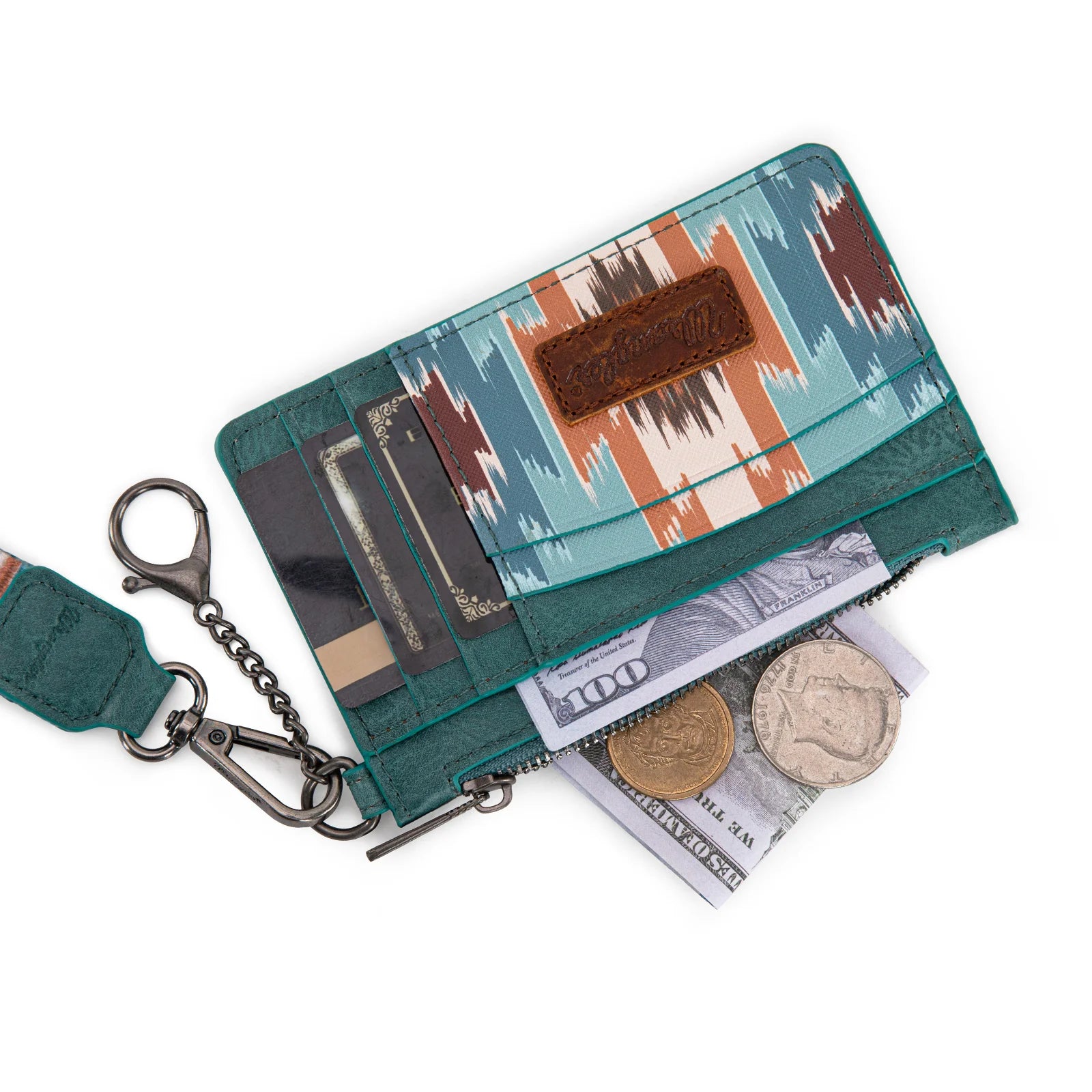 Wrangler Aztec Print Key Chain Wristlet Card Wallet - Turquoise