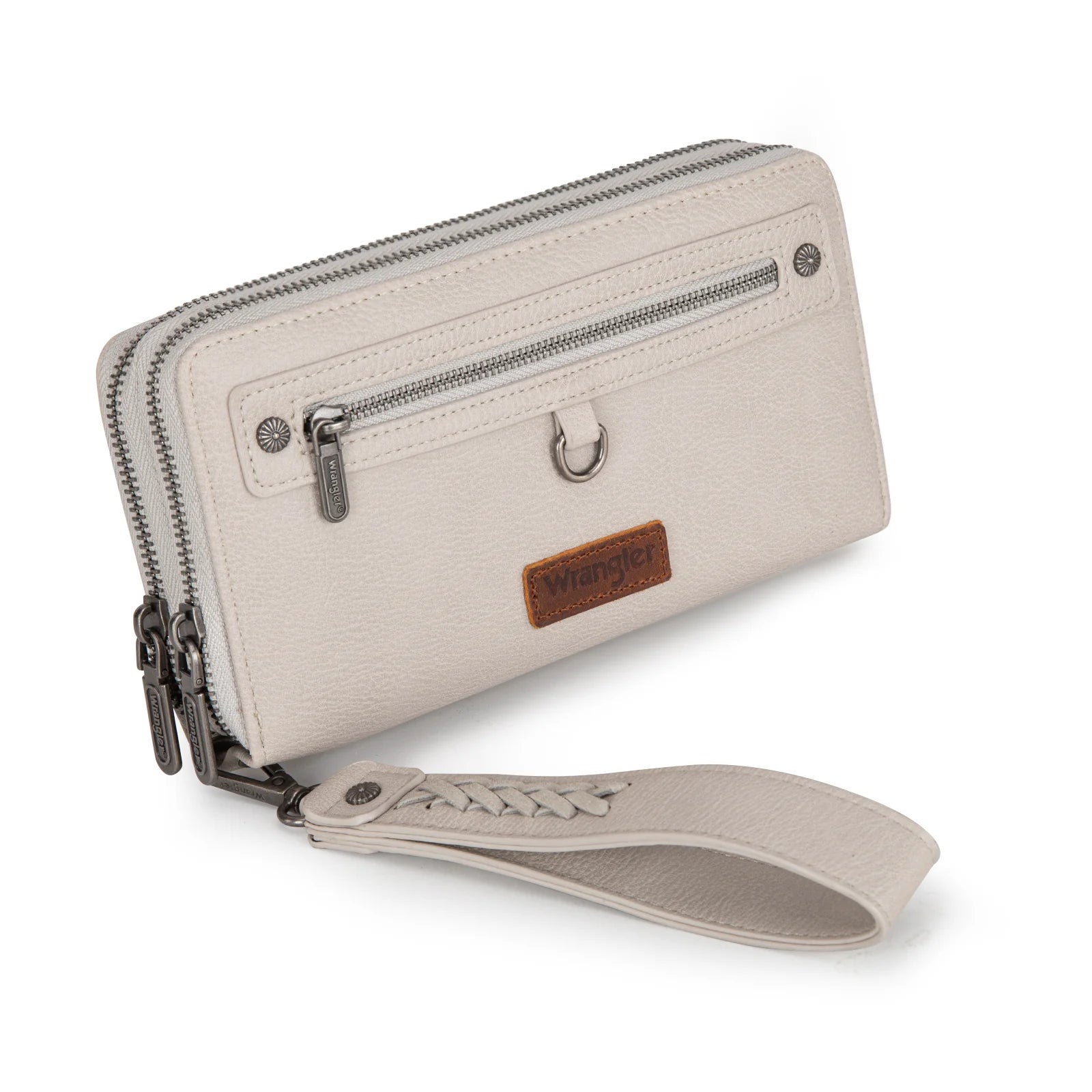 Grand portefeuille Wrangler à double compartiment zippé - Gris clair