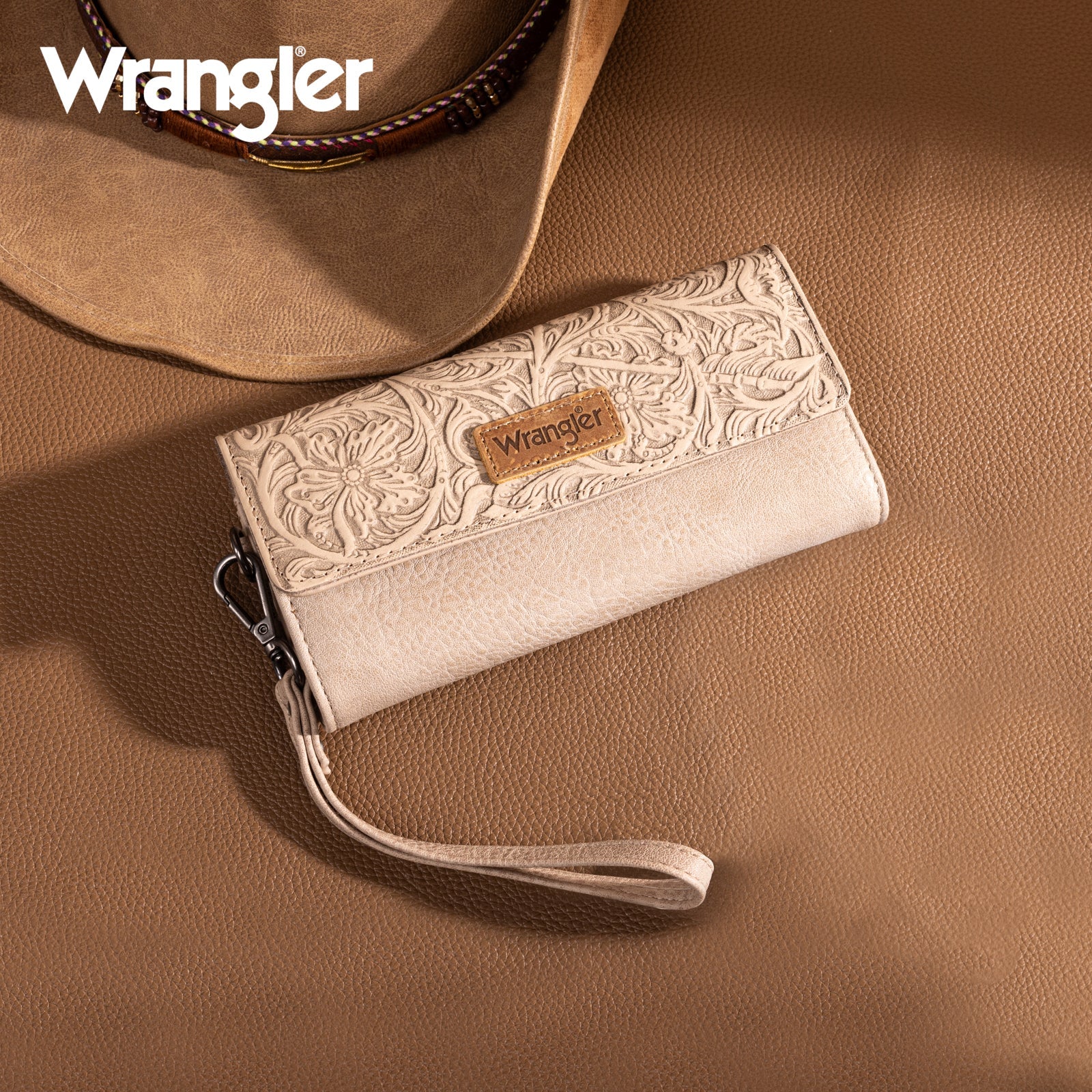 Portefeuille/bracelet RFID à trois volets Wrangler Western Floral - Tan