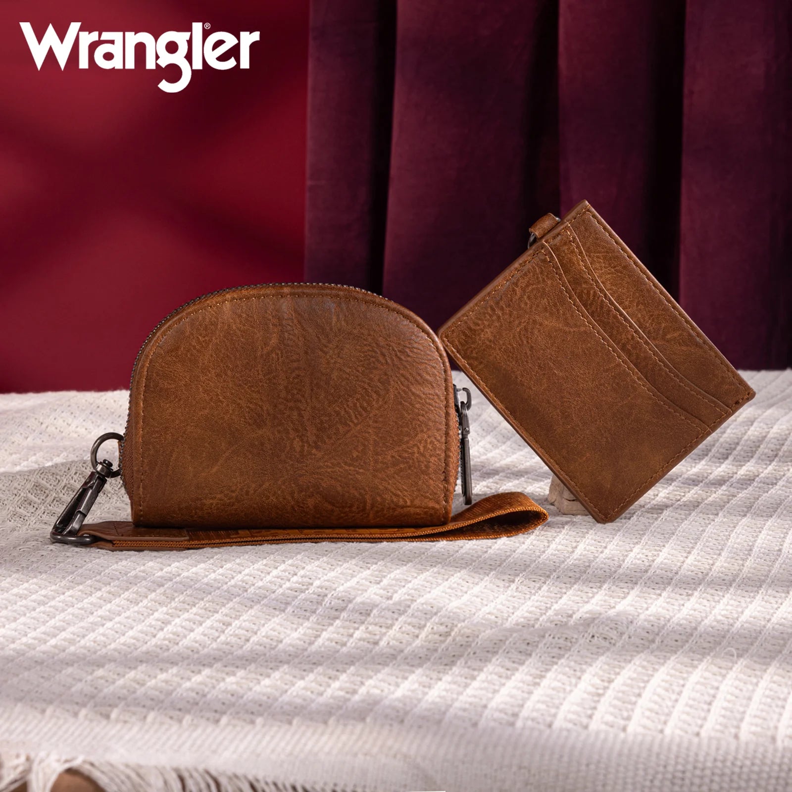 Portefeuille Wrangler à double pochette et porte-cartes de crédit - Marron