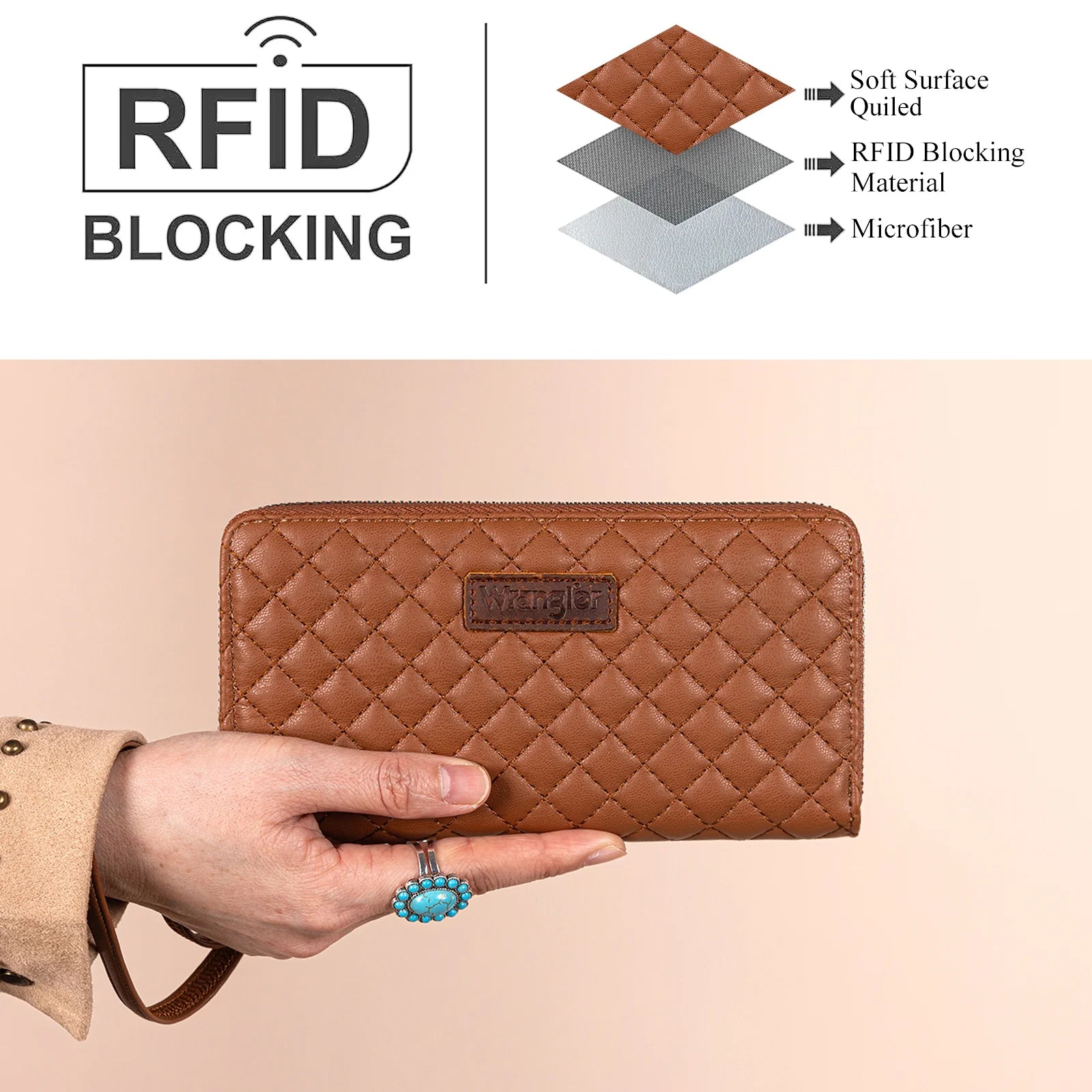 Portefeuille/bracelet RFID matelassé Wrangler - Brun