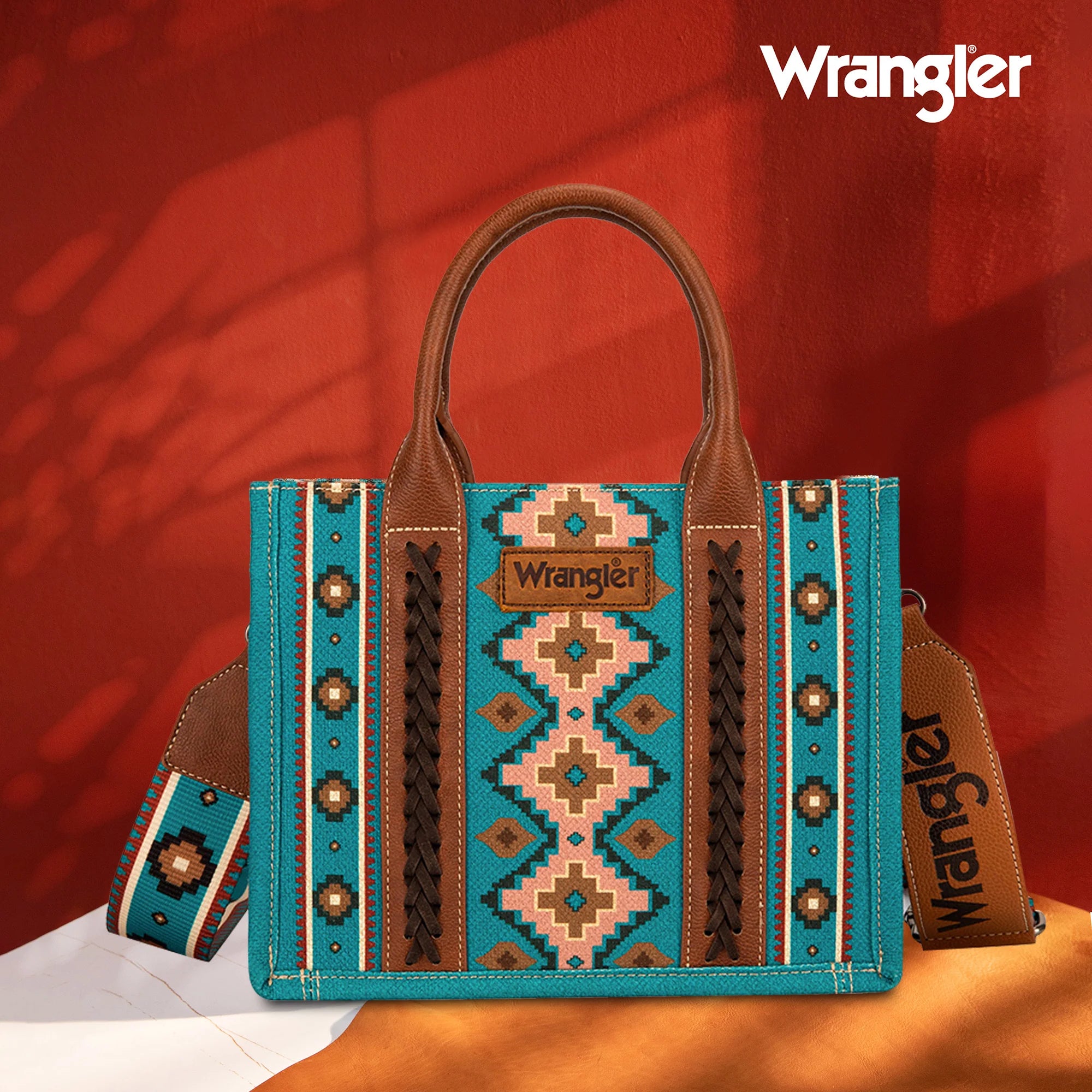 Wrangler Southwestern Print Small Canvas Tote/Crossbody -Dark Turquoise