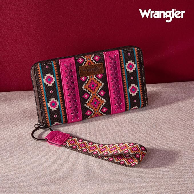 Portefeuille en toile double face à motif aztèque Wrangler - Rose vif