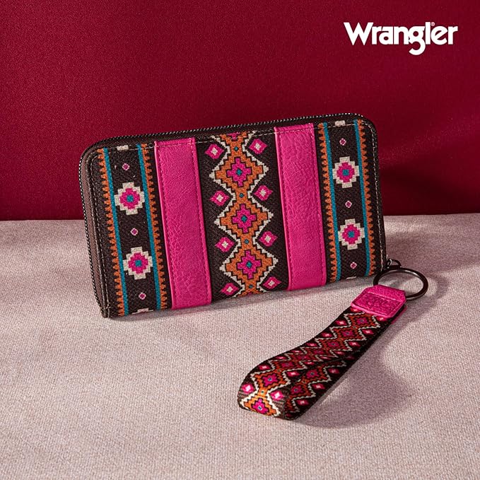 Portefeuille en toile double face à motif aztèque Wrangler - Rose vif