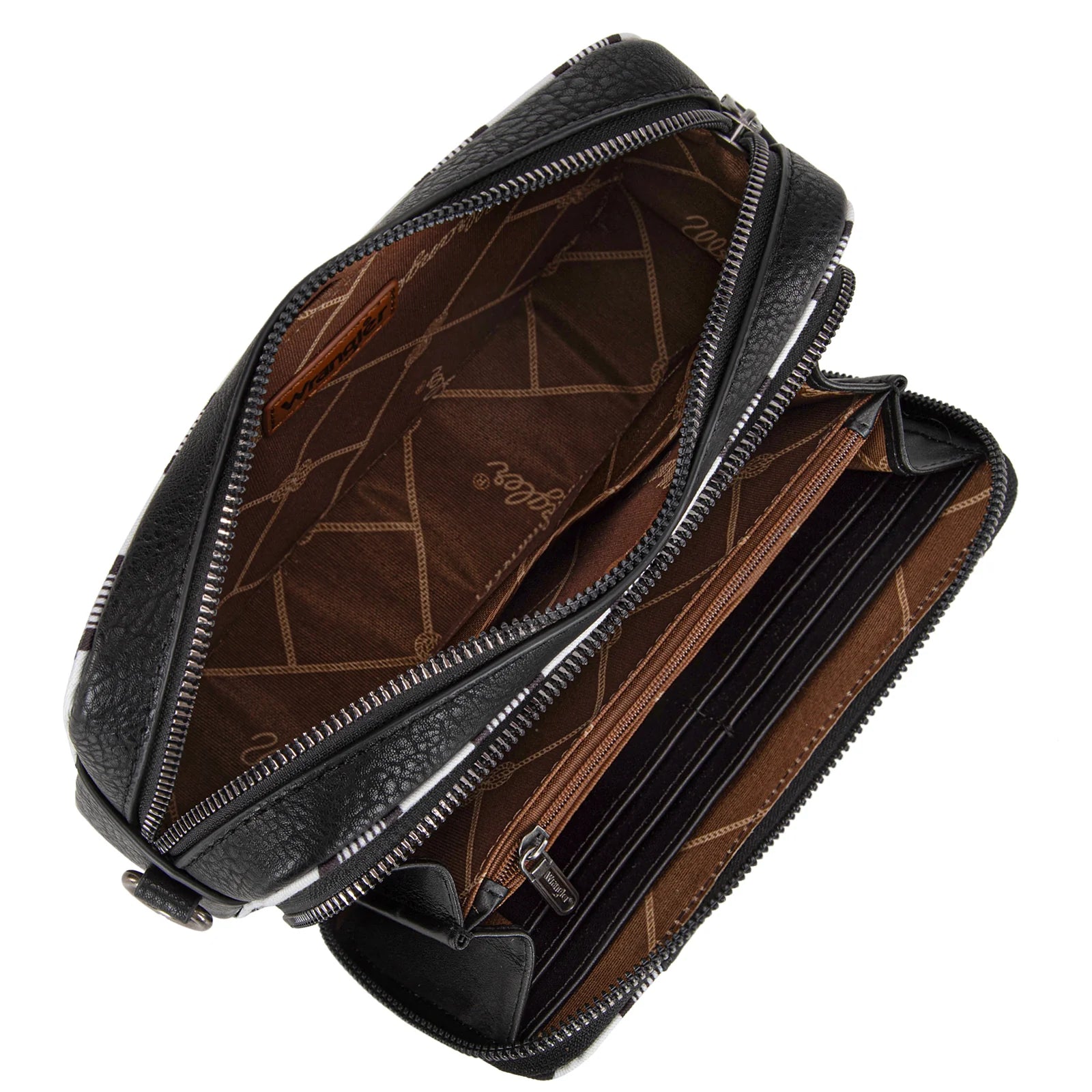 Sac à bandoulière Wrangler à rayures et imprimé avec compartiment portefeuille - Noir