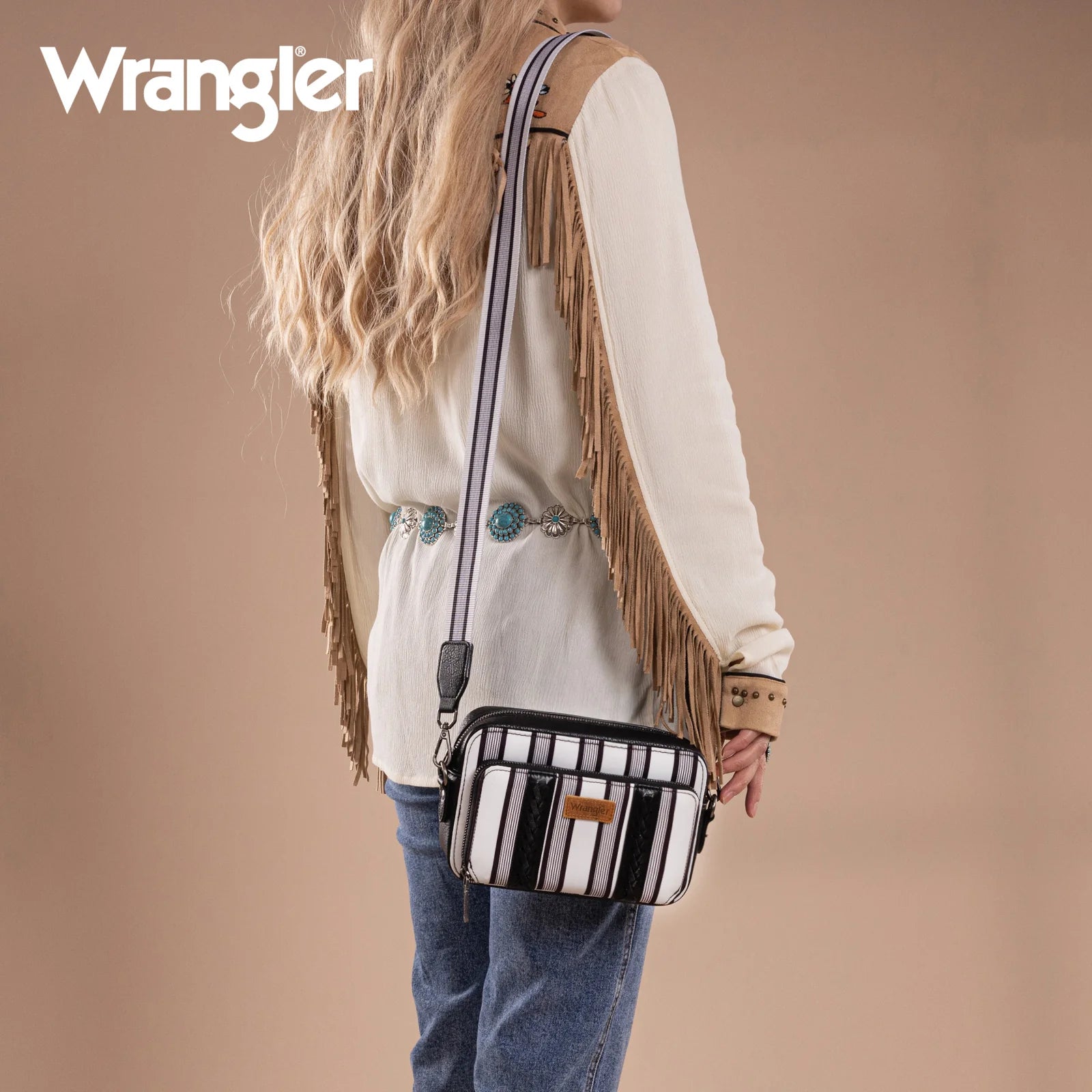 Sac à bandoulière Wrangler à rayures et imprimé avec compartiment portefeuille - Noir
