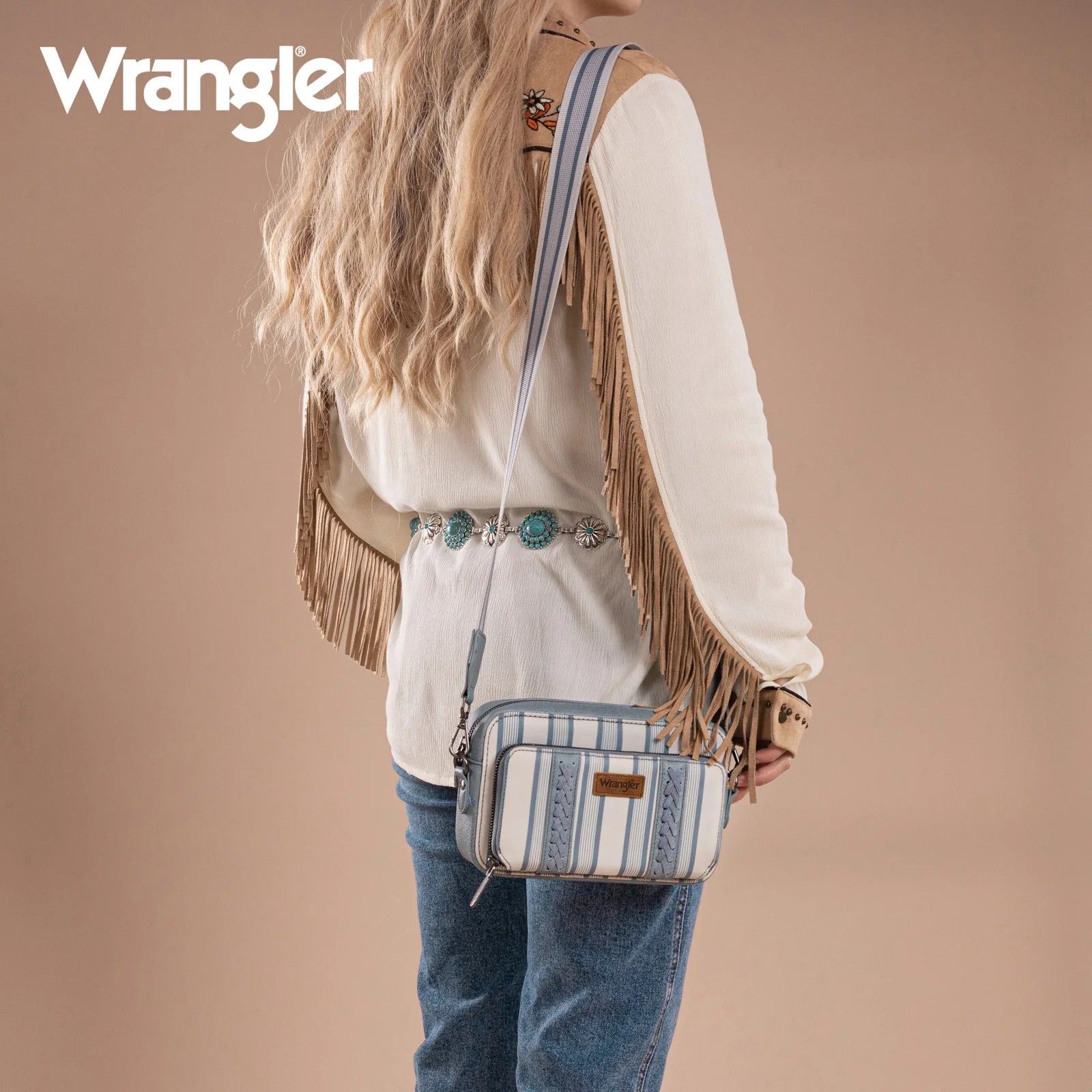 Sac à bandoulière Wrangler à rayures et imprimé avec compartiment portefeuille - Jean