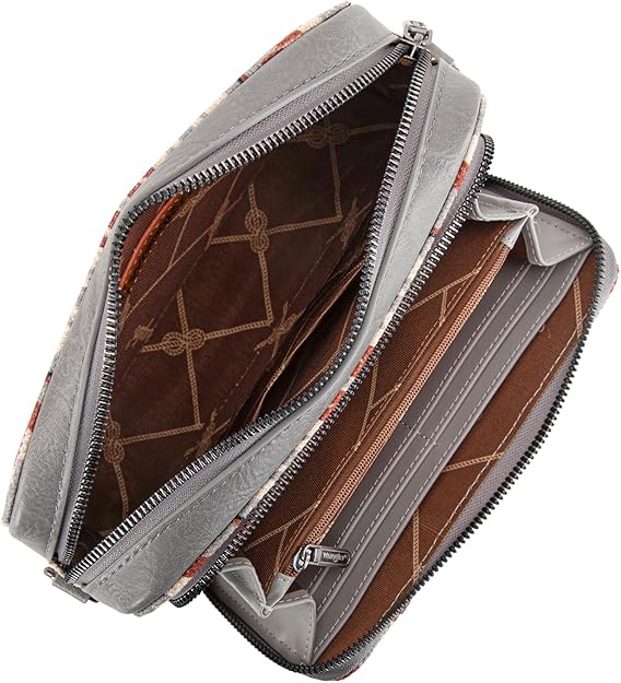 Sac bandoulière gris Wrangler à motif sud-ouest double face avec compartiment pour portefeuille - Gris