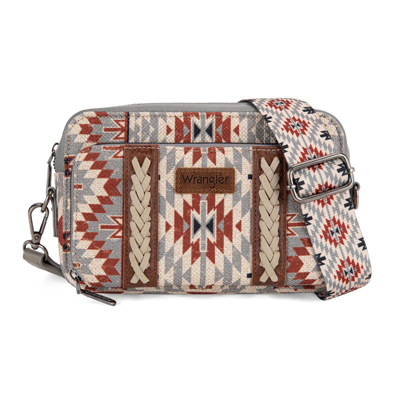 Sac bandoulière gris Wrangler à motif sud-ouest double face avec compartiment pour portefeuille - Gris