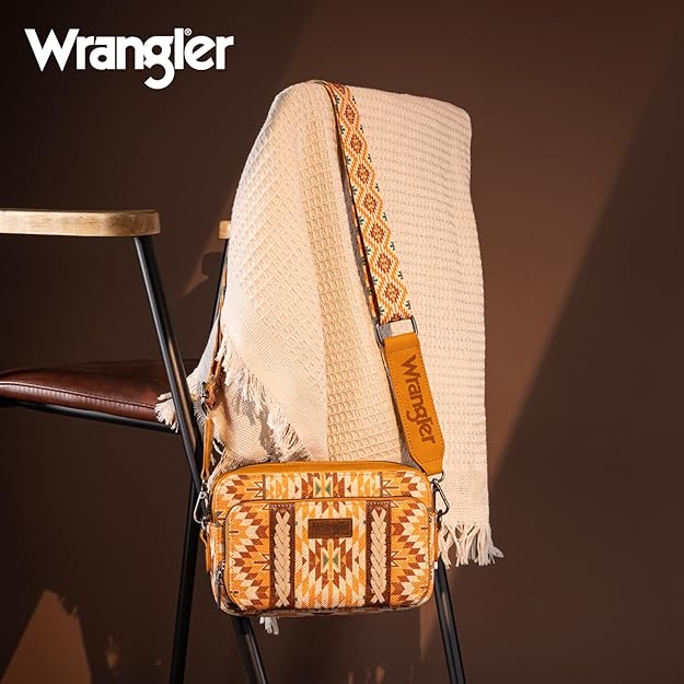 Sac à main Wrangler à bandoulière double face avec motif sud-ouest et compartiment portefeuille - Jaune