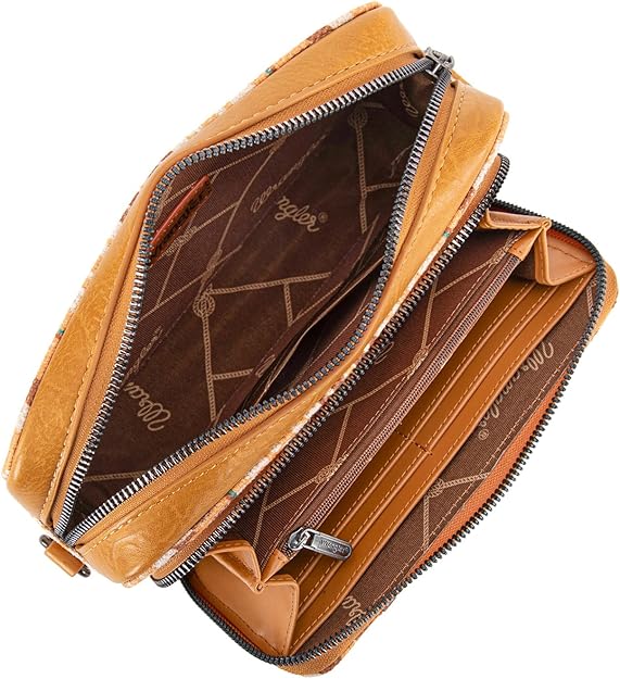 Sac à main Wrangler à bandoulière double face avec motif sud-ouest et compartiment portefeuille - Jaune