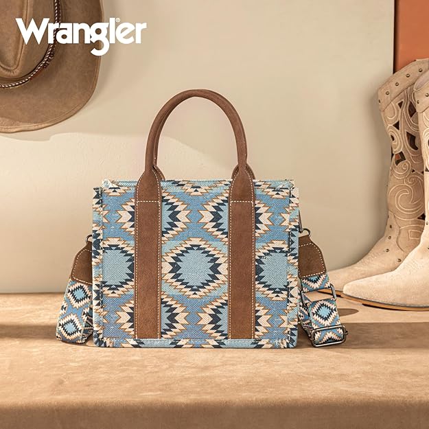 Sac cabas/sac à bandoulière Wrangler Aztec à motif double face et effet vieilli - Jean