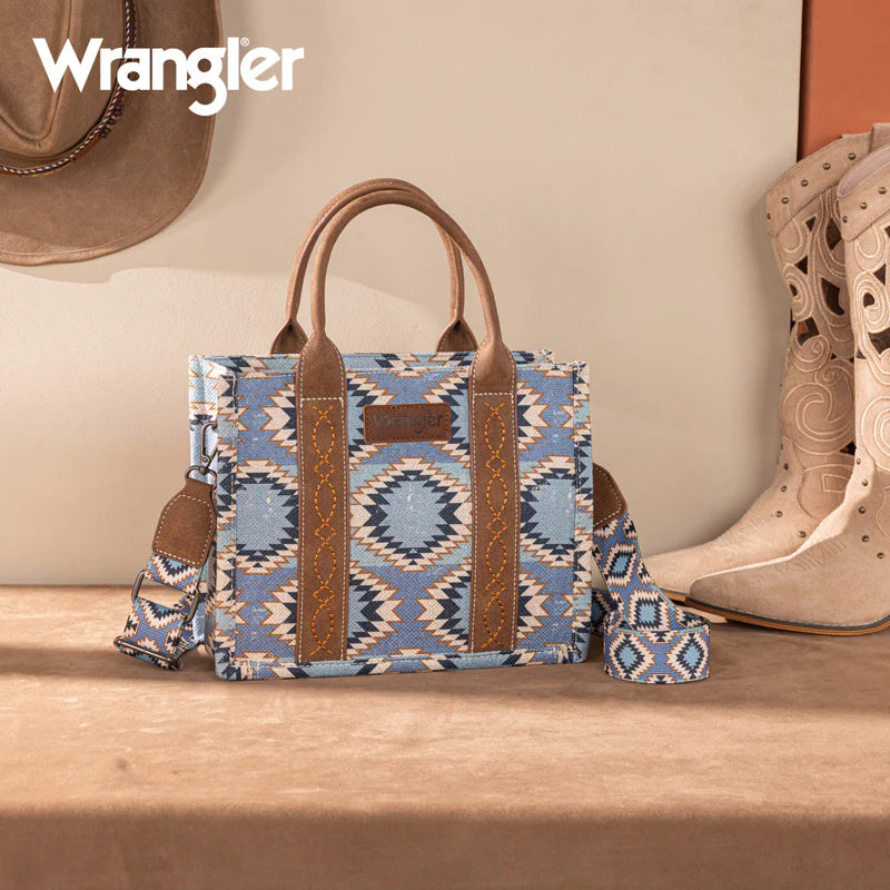 Sac cabas/sac à bandoulière Wrangler Aztec à motif double face et effet vieilli - Jean