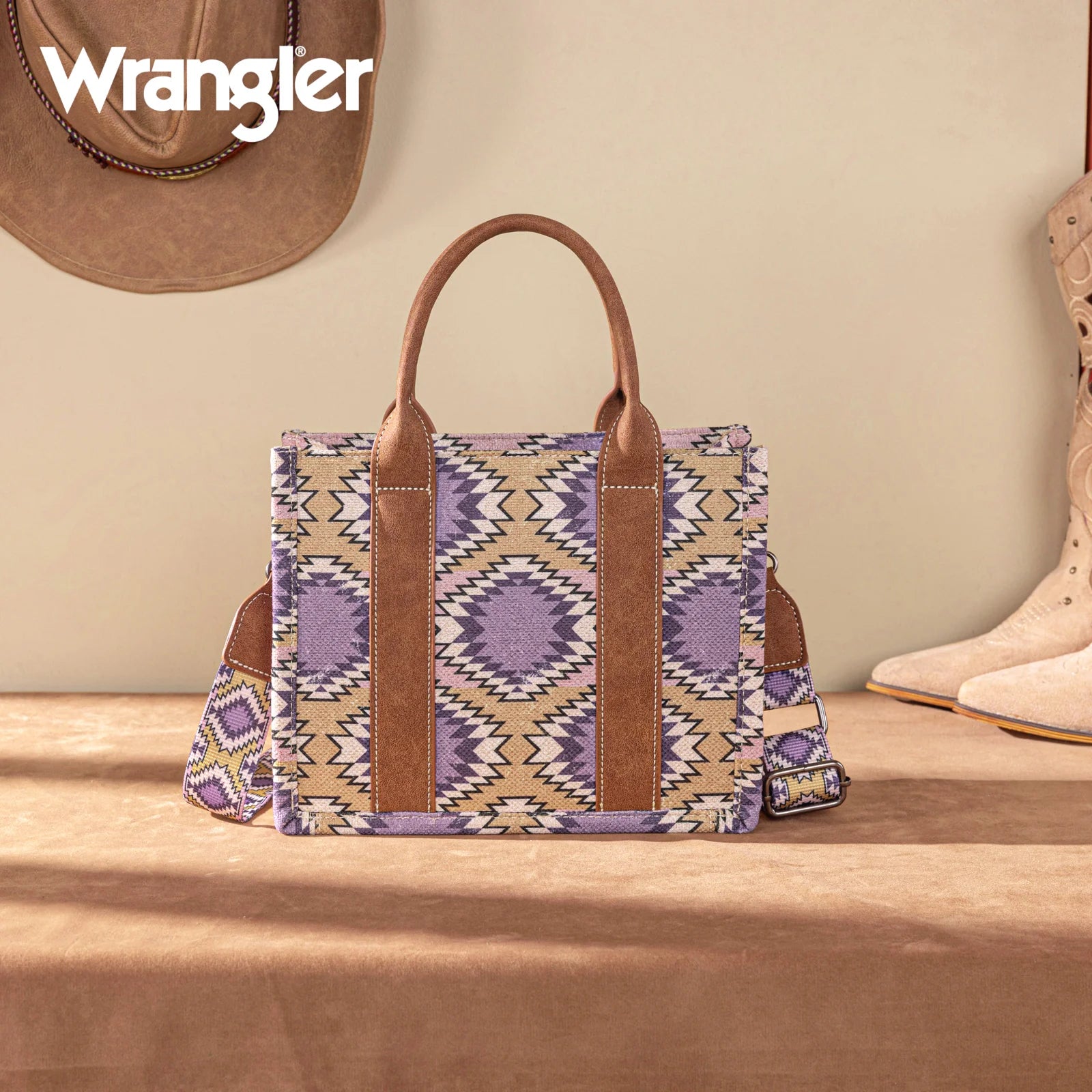 Sac cabas/sac à bandoulière Wrangler Aztec à motif vieilli double face - Violet
