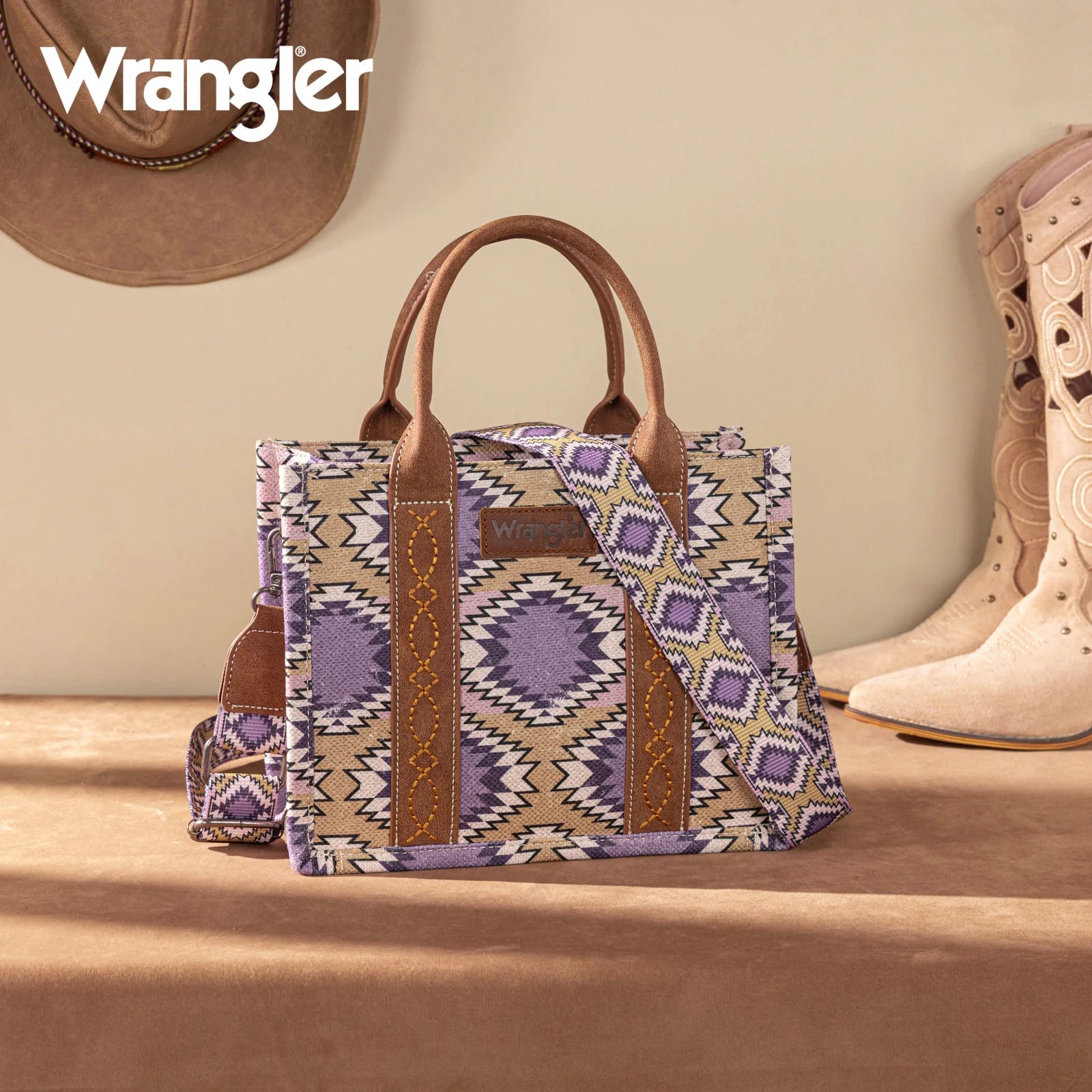 Sac cabas/sac à bandoulière Wrangler Aztec à motif vieilli double face - Violet
