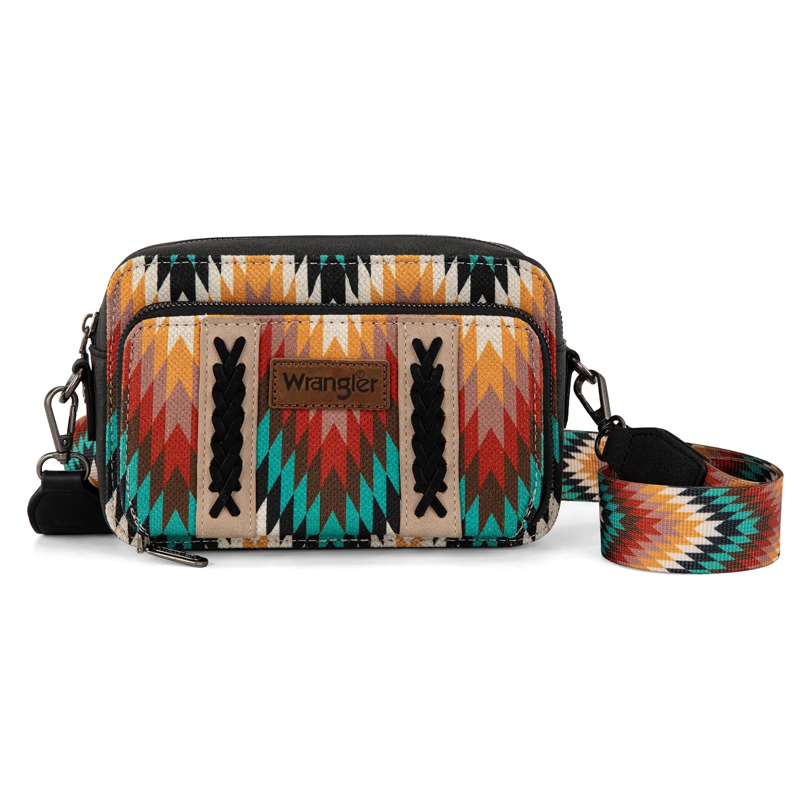 Sac à main Wrangler à bandoulière double face avec compartiment portefeuille et motif sud-ouest - Noir
