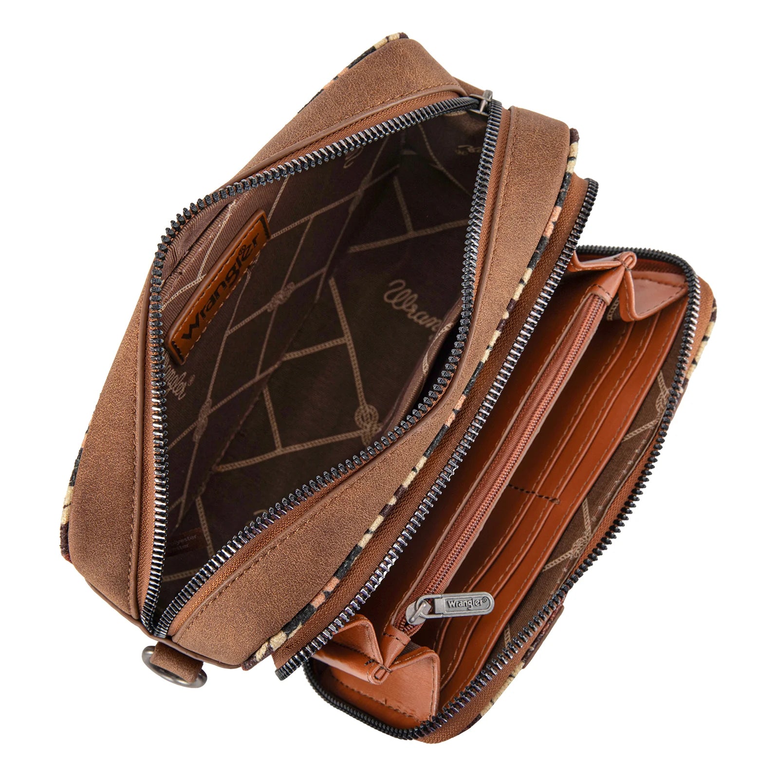Sac à main Wrangler à bandoulière double face avec compartiment portefeuille et motif sud-ouest - Brun