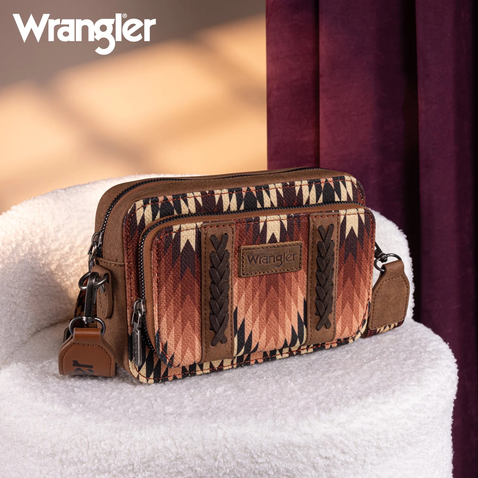 Sac à main Wrangler à bandoulière double face avec compartiment portefeuille et imprimé sud-ouest - Marron