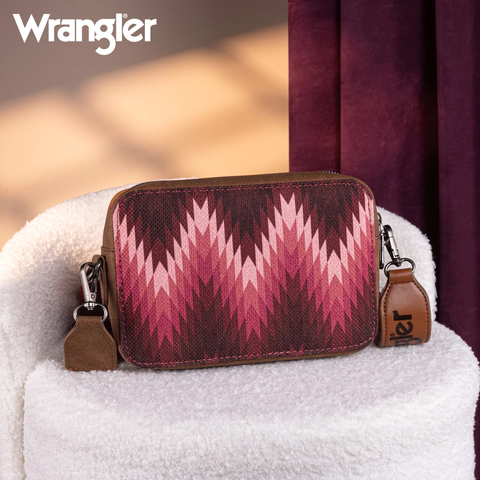 Sac à main Wrangler à bandoulière double face avec compartiment portefeuille et imprimé sud-ouest - Rose foncé