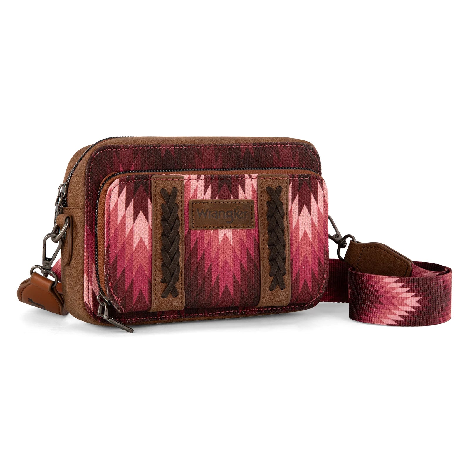 Sac à main Wrangler à bandoulière double face avec compartiment portefeuille et motif sud-ouest - Rose foncé