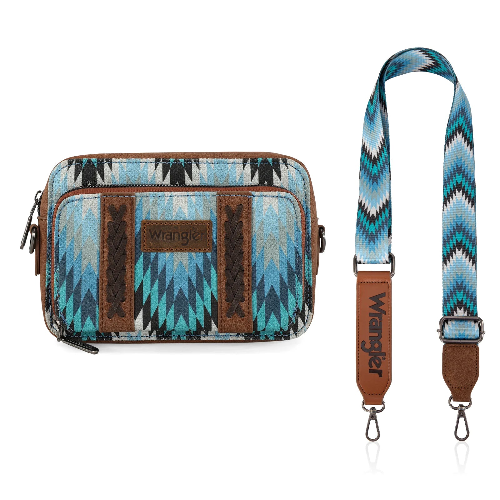 Sac bandoulière Wrangler double face à motif sud-ouest, avec compartiment intégré pour portefeuille - Jean
