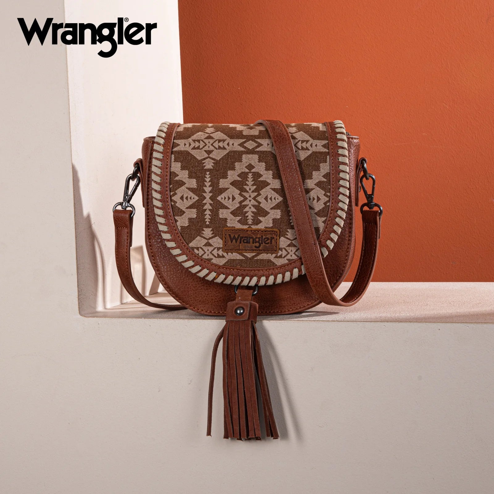 Sacoche de selle Wrangler à motif sud-ouest - Brun