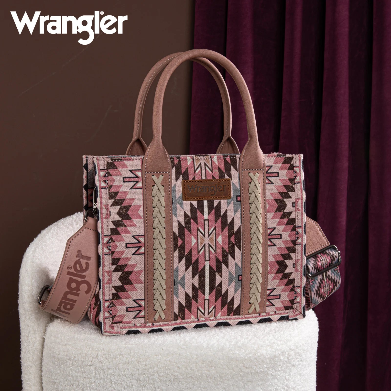 Sac fourre-tout/sac à bandoulière Wrangler Southwestern imprimé recto verso - Rose foncé