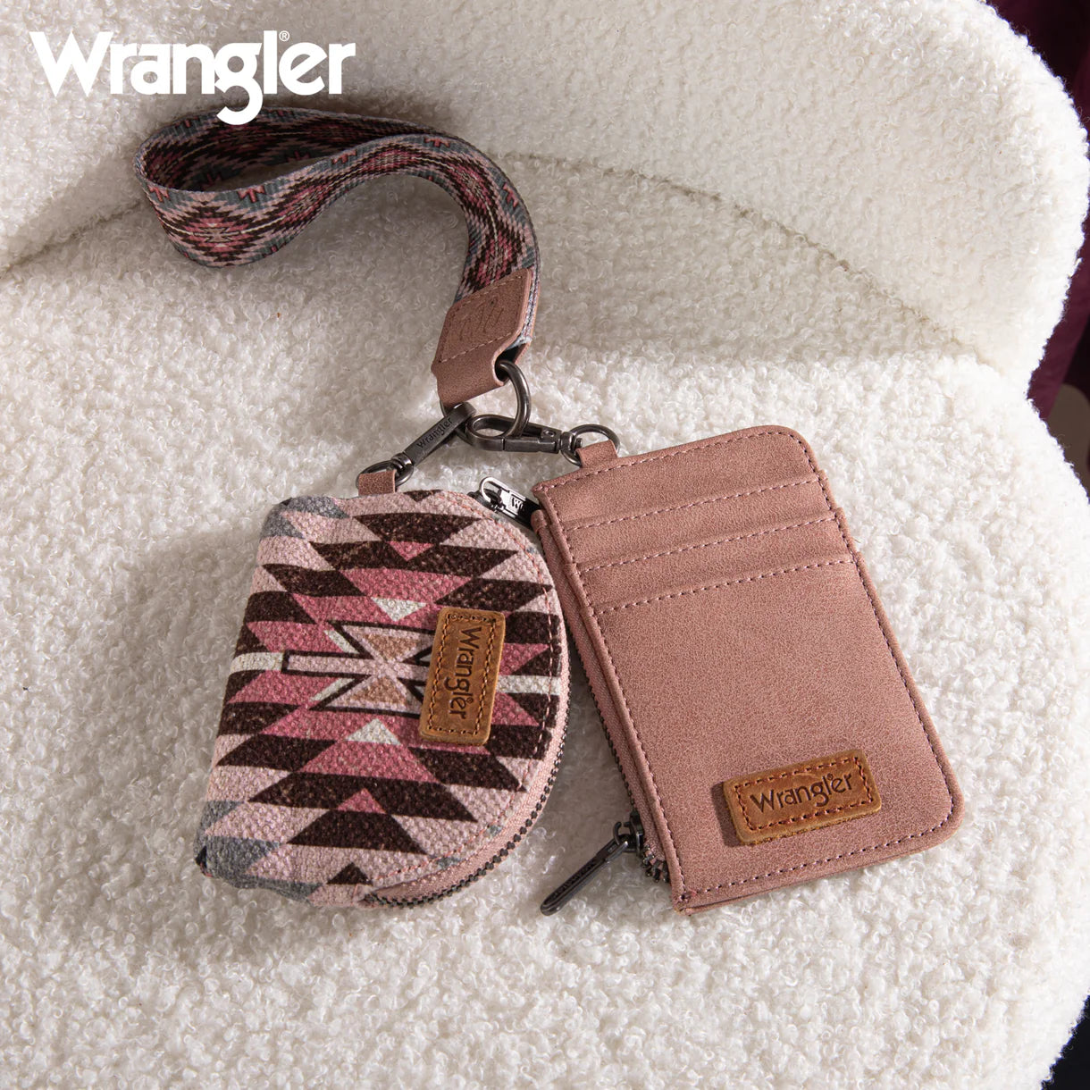 Wrangler Southwestern Art Print Dual Pouch Wristlet - Dark Pink