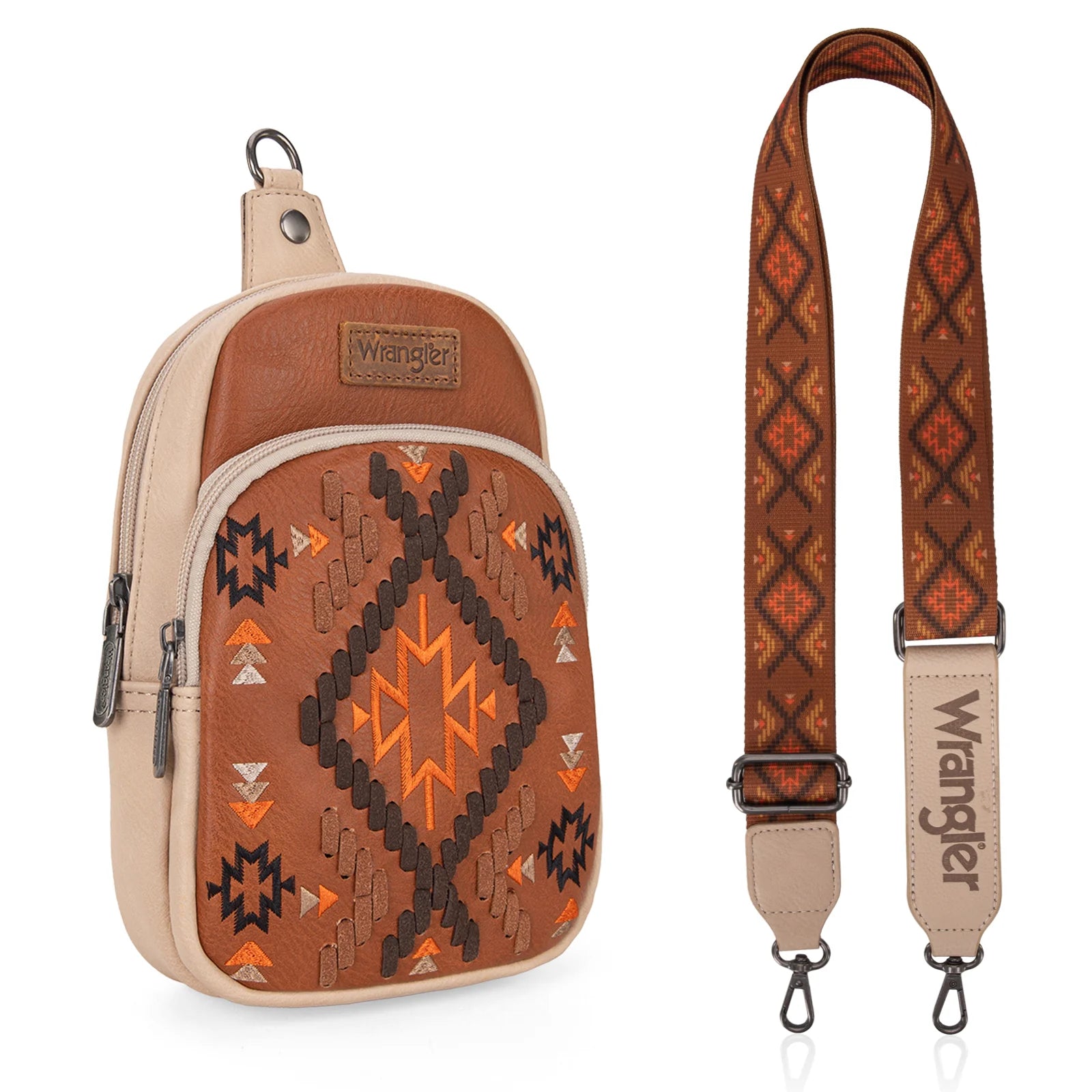 Wrangler Southwestern Embroidered Sling Bag - Brown