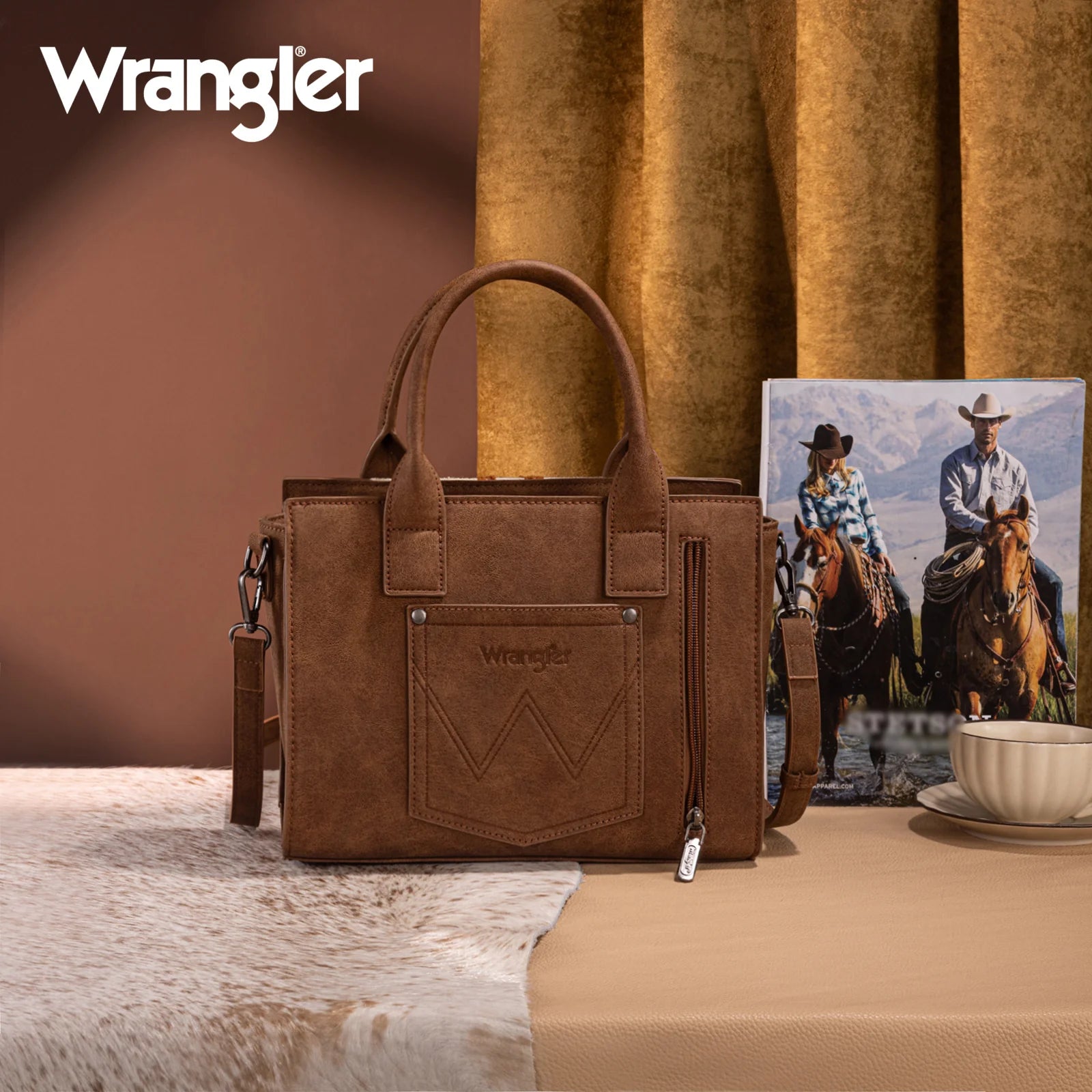 Sac fourre-tout/sac bandoulière dissimulé à imprimé aztèque Wrangler Tooled - Brun