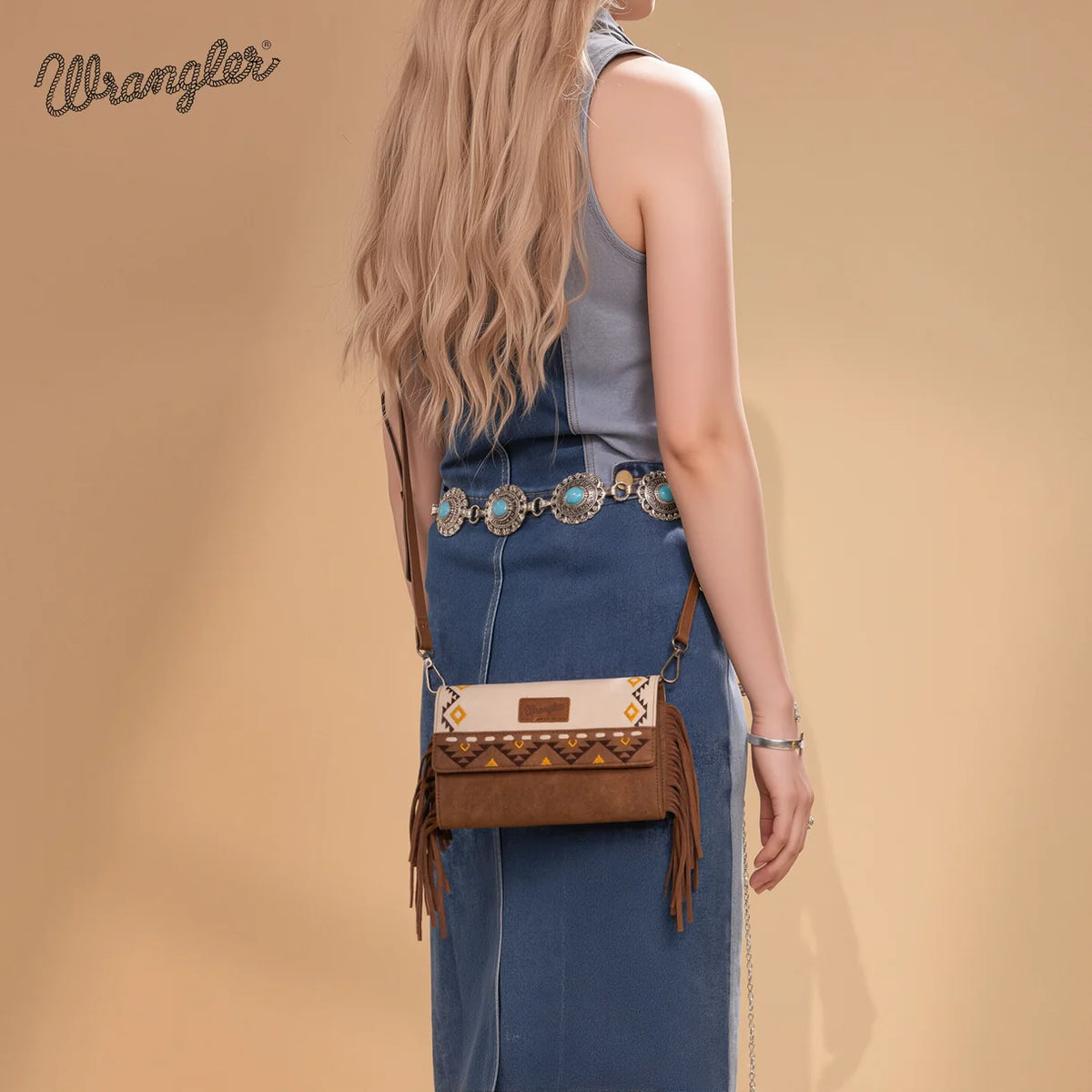 Wrangler Aztec Embroidered Fringe Wallet/Crossbody