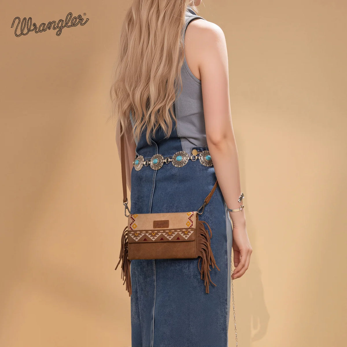 Wrangler Aztec Embroidered Fringe Wallet/Crossbody